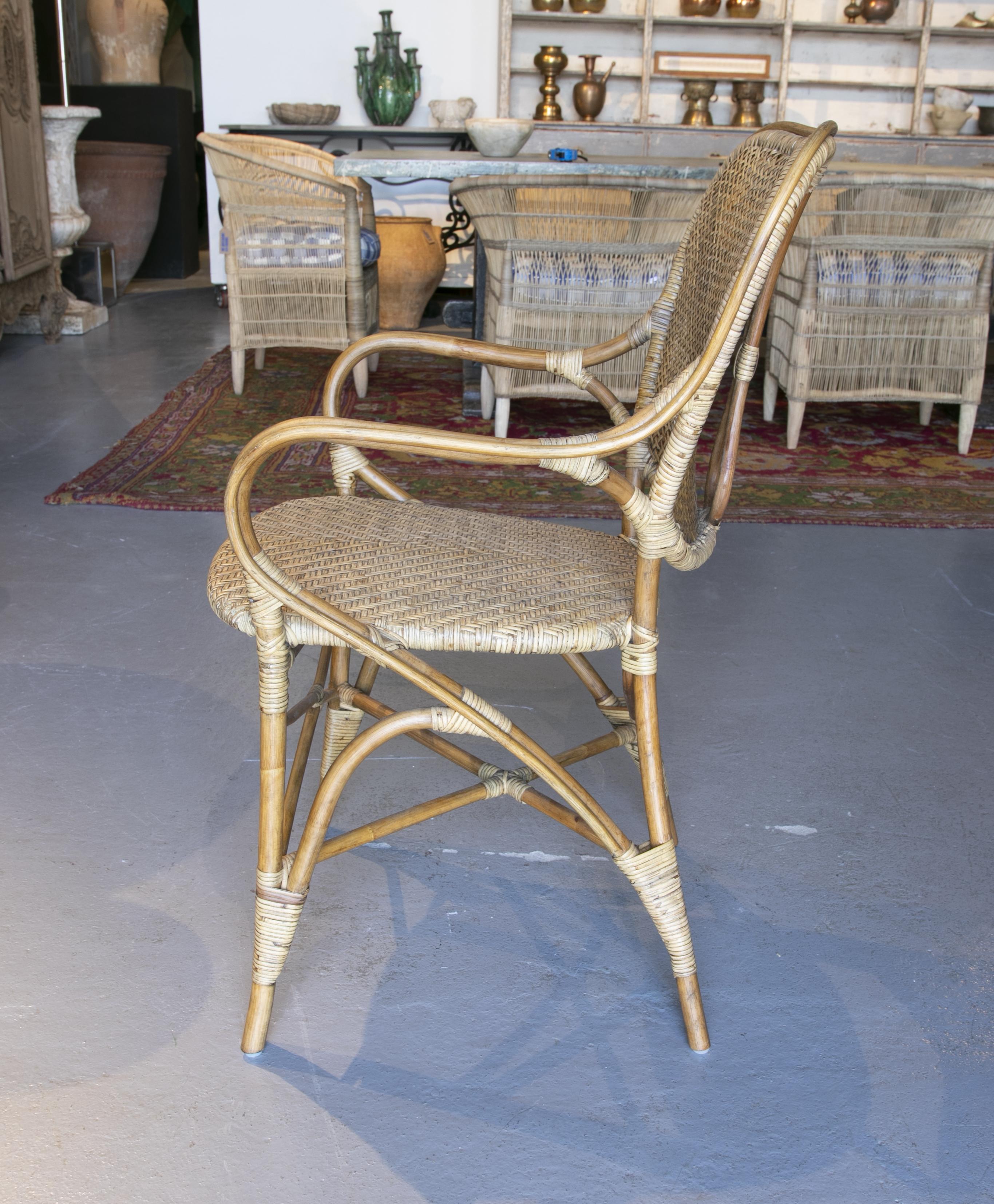 Set of Twelve Handmade Bamboo and Wicker Chairs In Good Condition In Marbella, ES