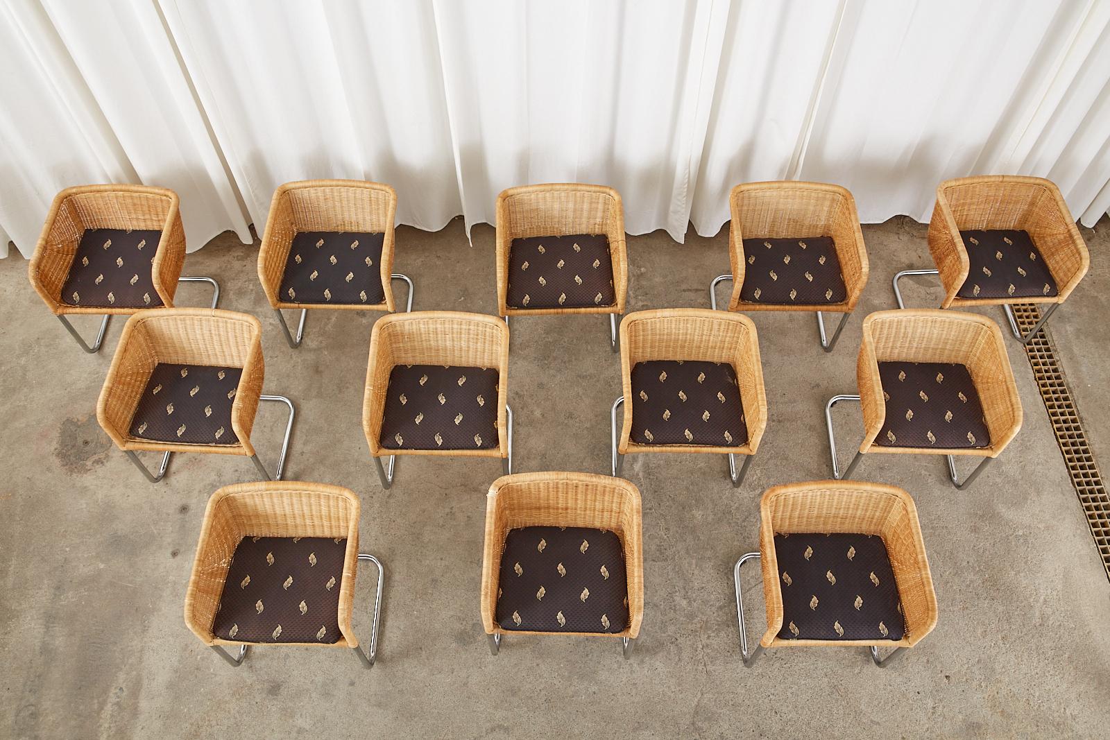 European Set of Twelve Harvey Probber D43 Wicker Cantilever Chairs