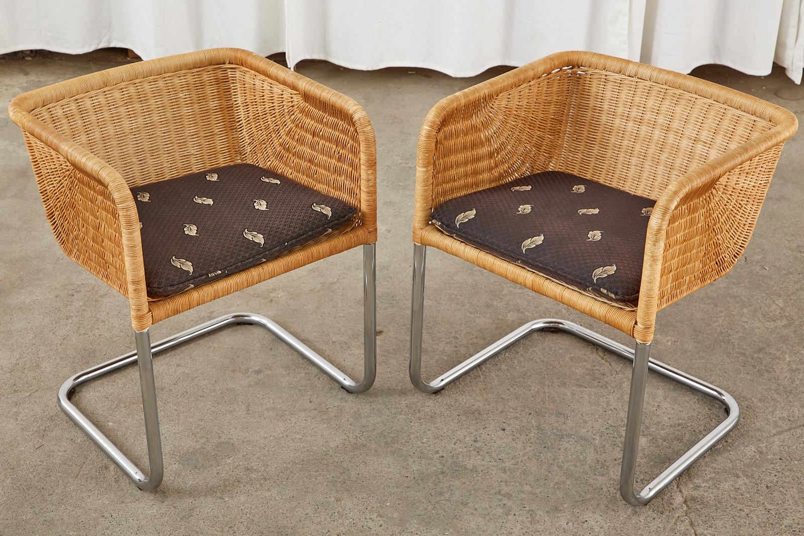Set of Twelve Harvey Probber D43 Wicker Cantilever Chairs In Good Condition In Rio Vista, CA