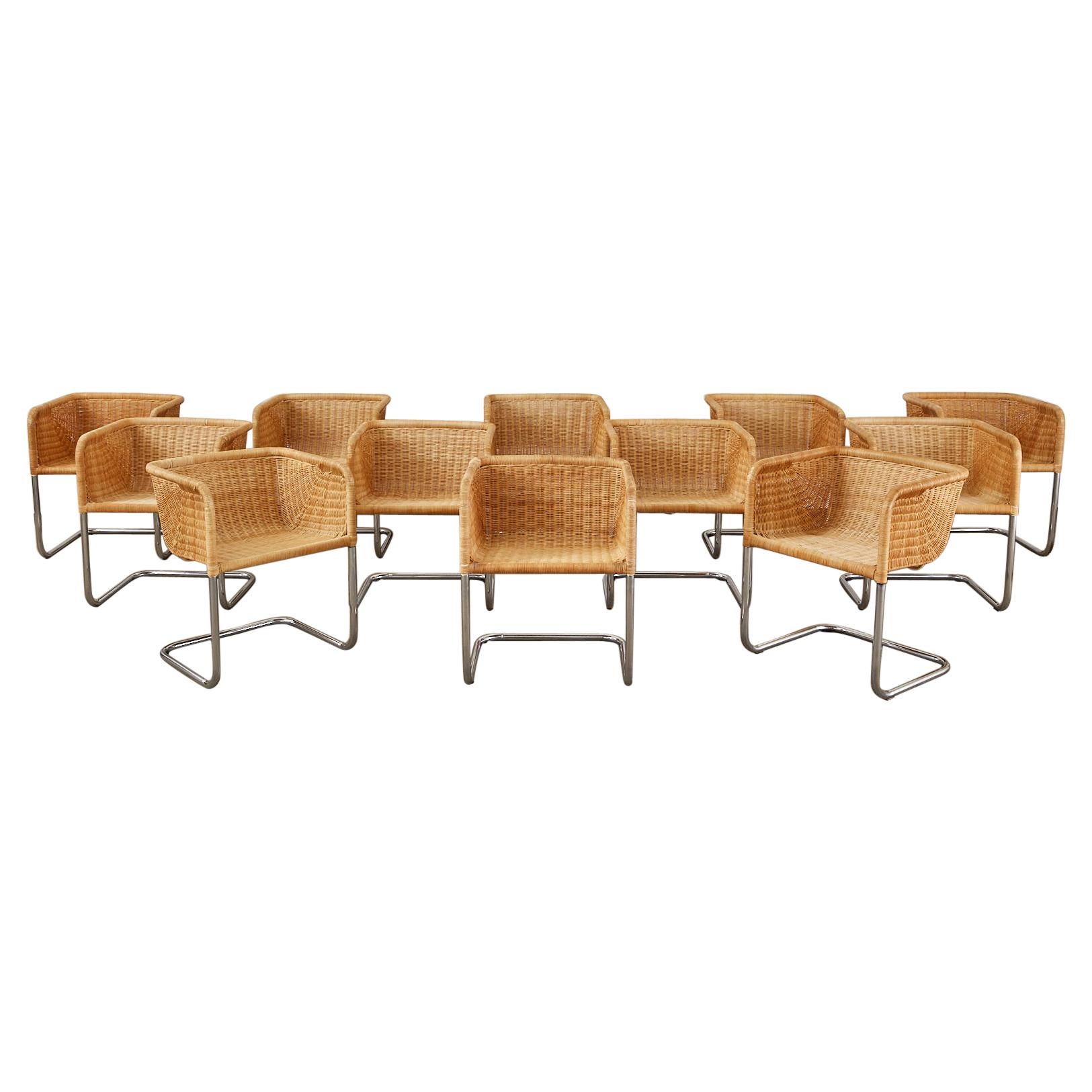 Set of Twelve Harvey Probber D43 Wicker Cantilever Chairs