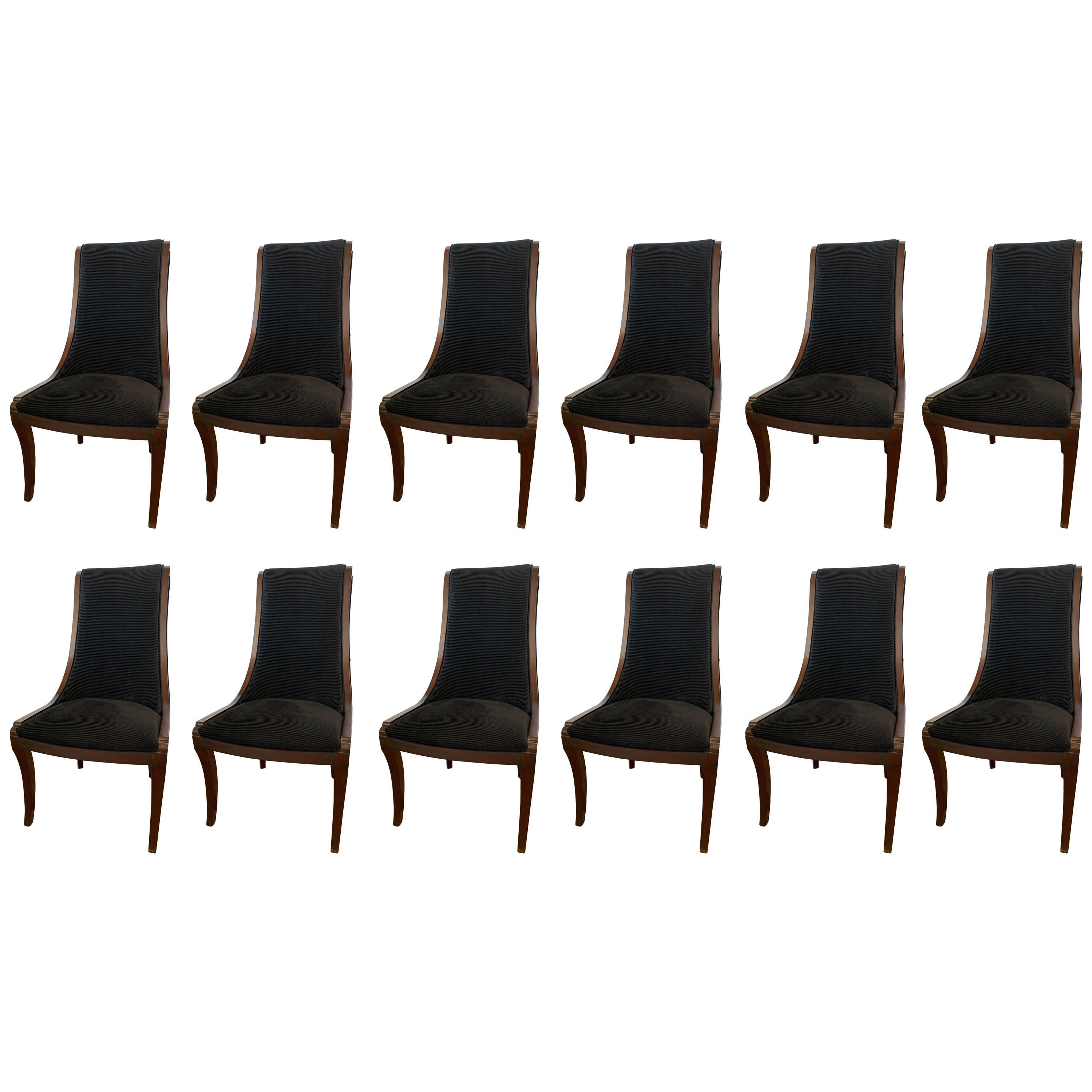 Set of Twelve Henredon Matching Dining Chairs with Black Velvet Upholstery