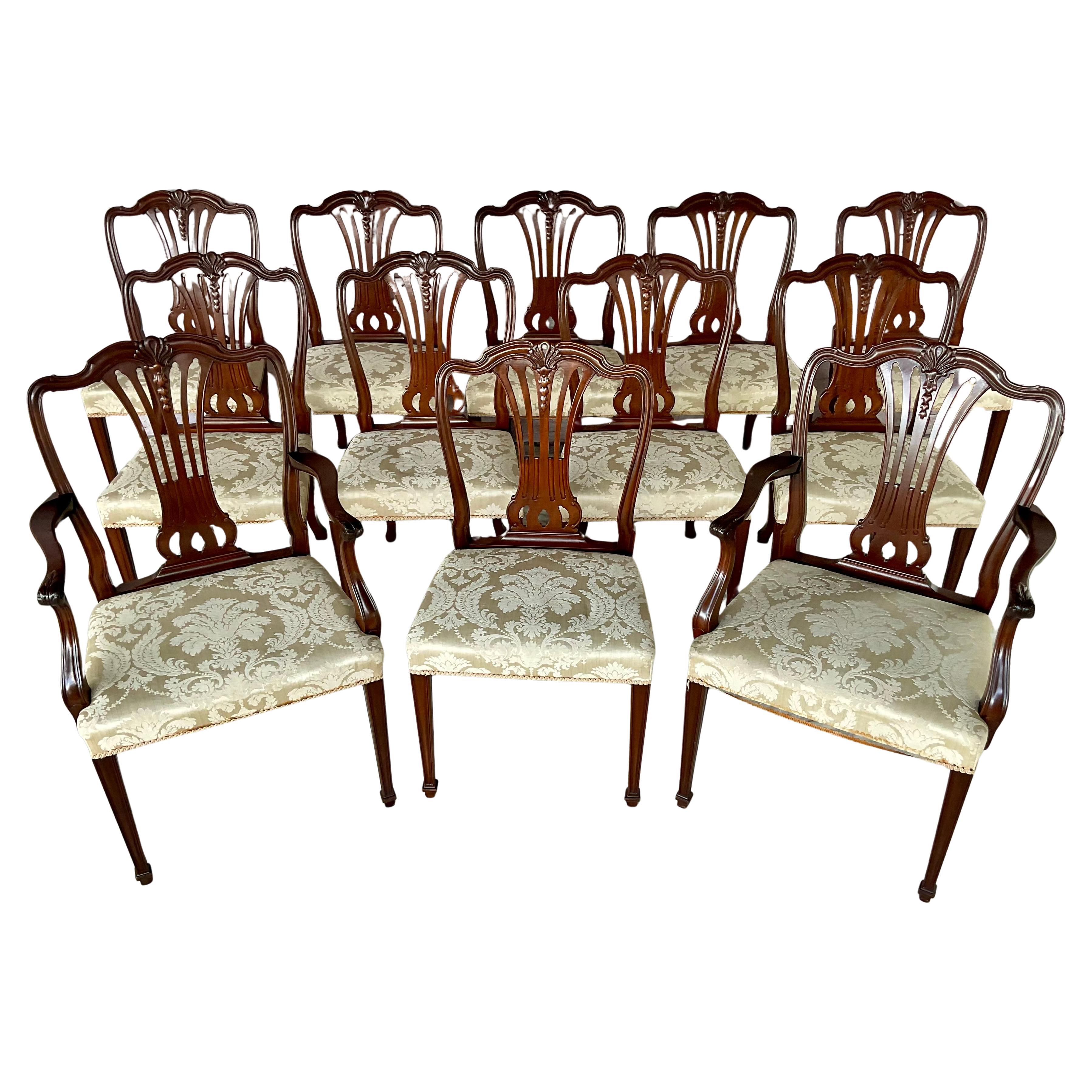 Set Of Twelve Hepplewhite Style Mahogany Dining Chairs For Sale