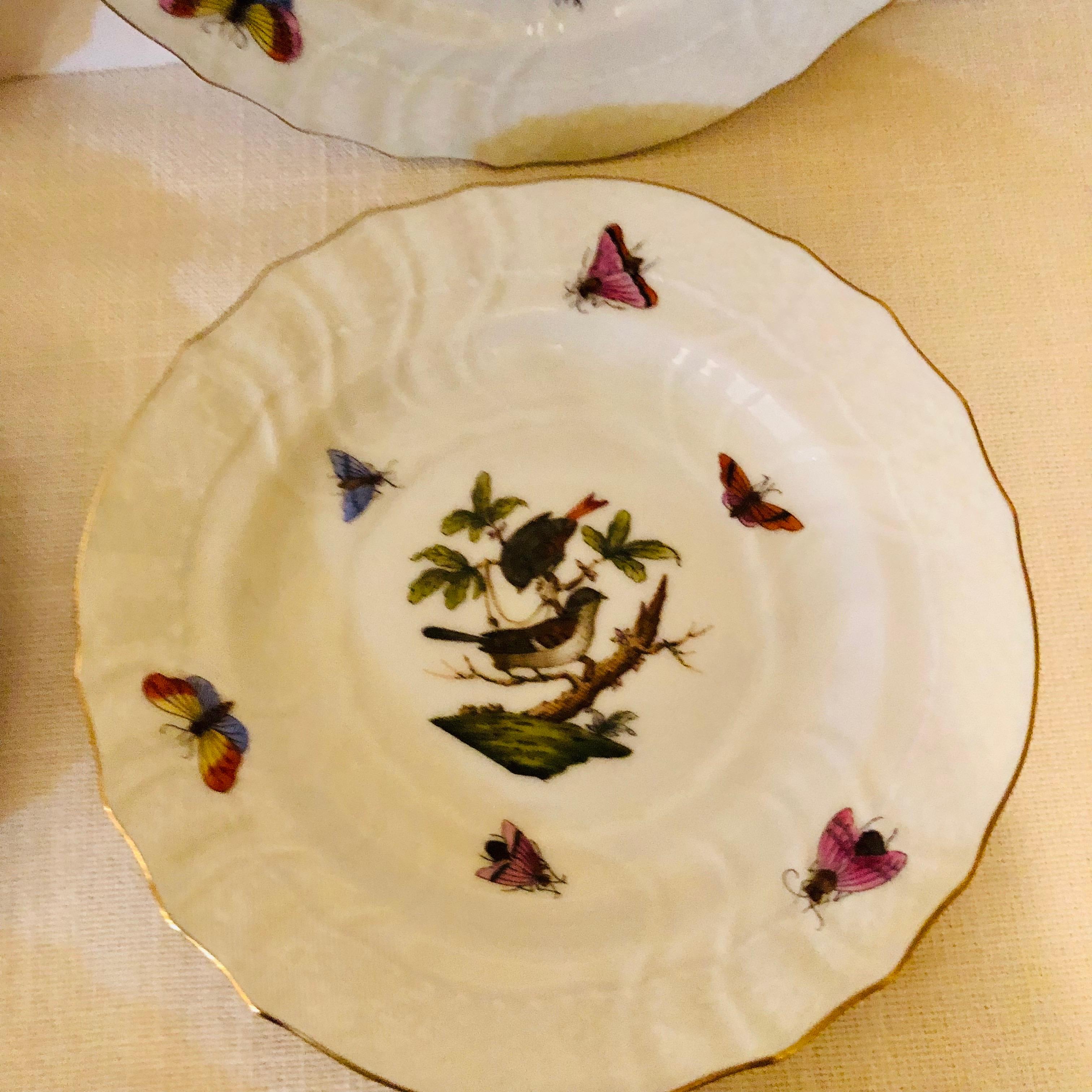 Set of Twelve Herend Rothschild Bird Hand Painted Bread or Appetizer Plates 2