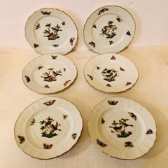 Set of Twelve Herend Rothschild Bird Hand Painted Bread or Appetizer Plates