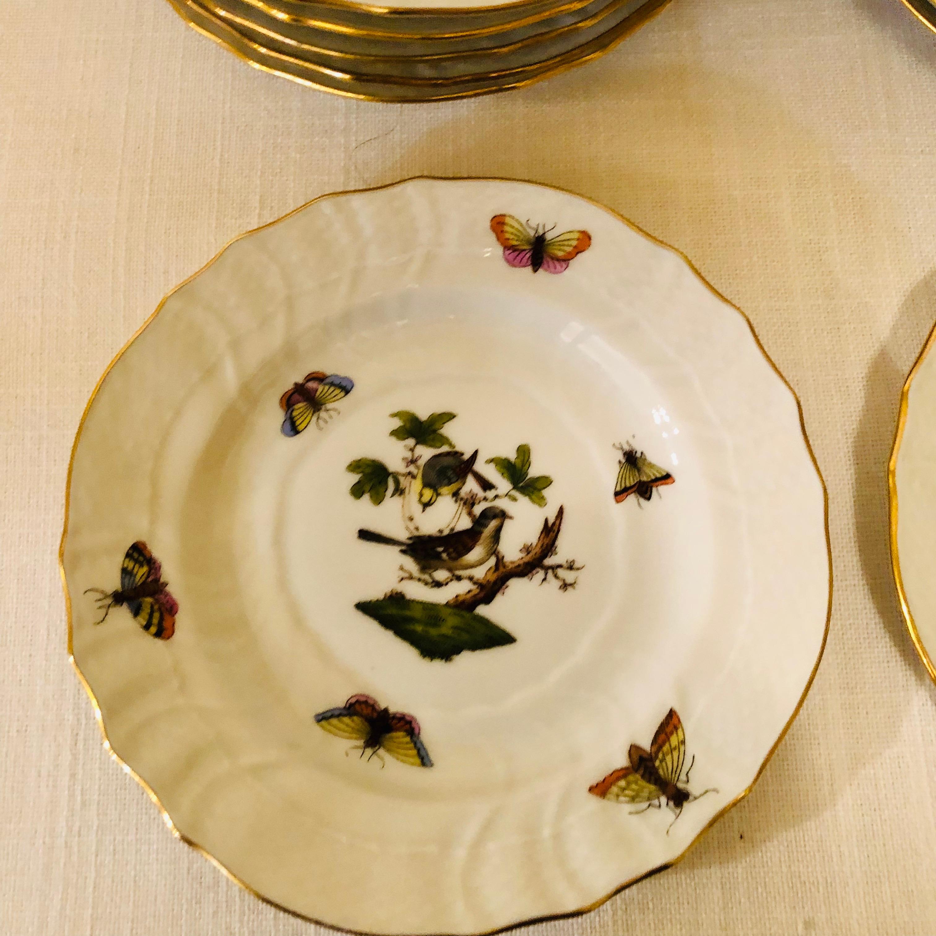 Set of Twelve Herend Rothschild Bird Hand Painted Bread or Appetizer Plates In Good Condition In Boston, MA
