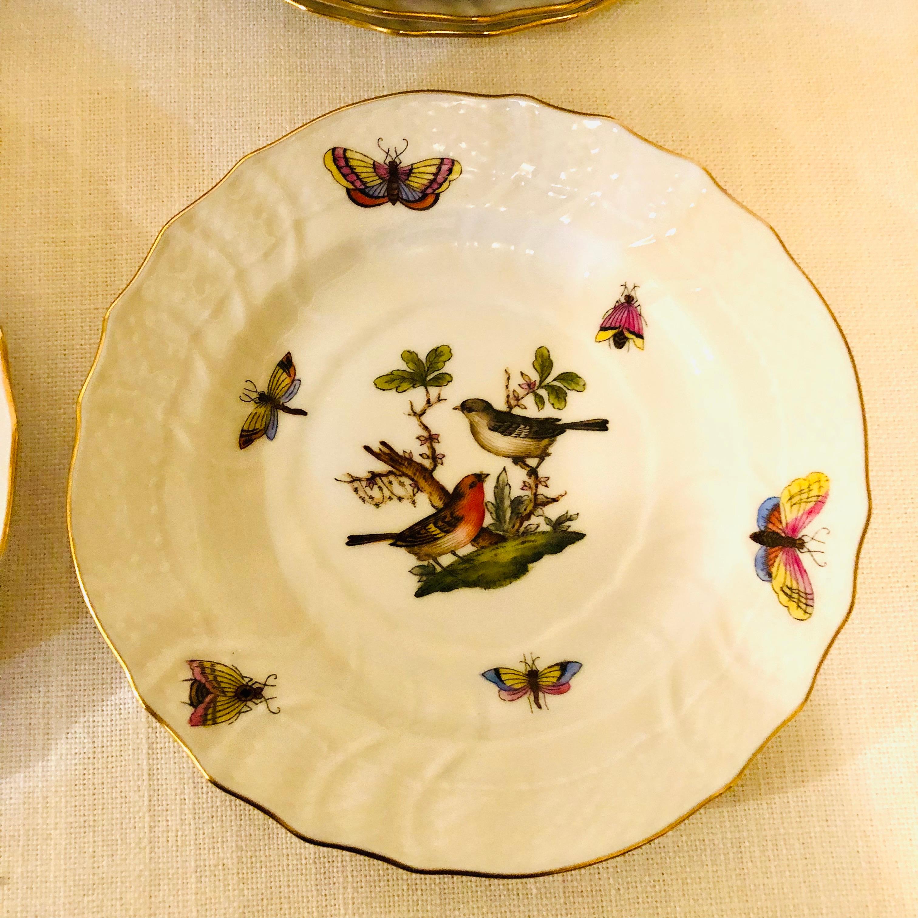 Late 20th Century Set of Twelve Herend Rothschild Bird Hand Painted Bread or Appetizer Plates