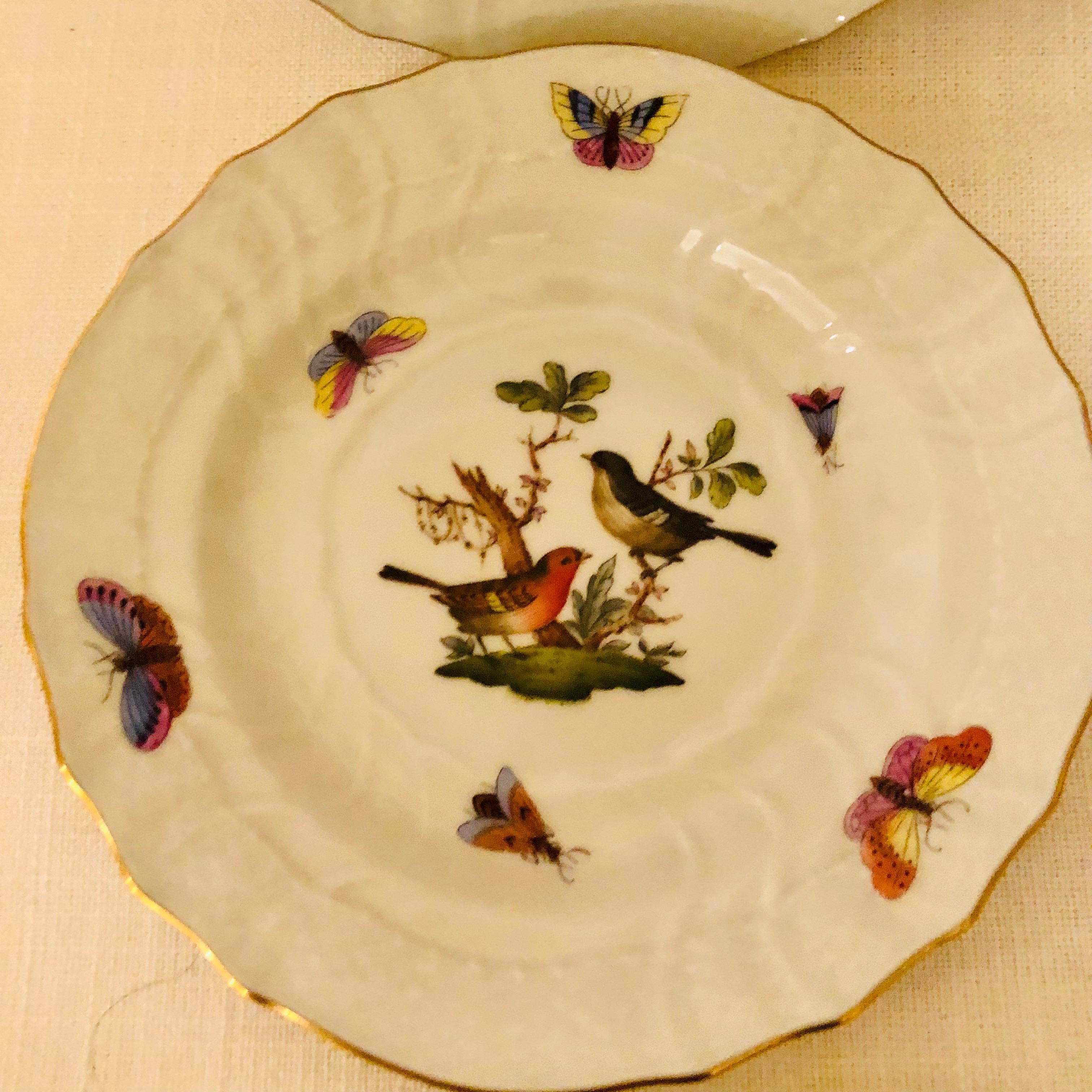 Set of Twelve Herend Rothschild Bird Hand Painted Bread or Appetizer Plates 1