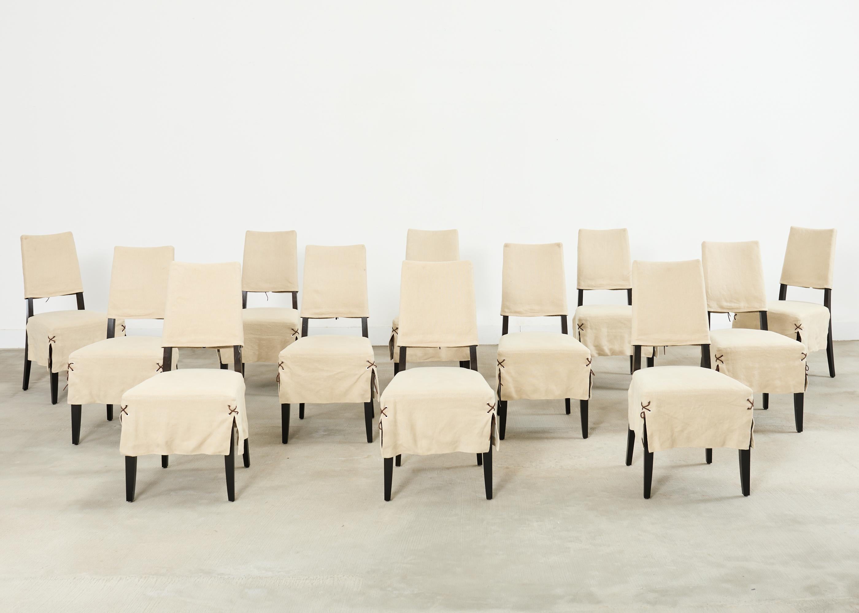 American Set of Twelve Holly Hunt Attributed Slipcover Dining Chairs For Sale