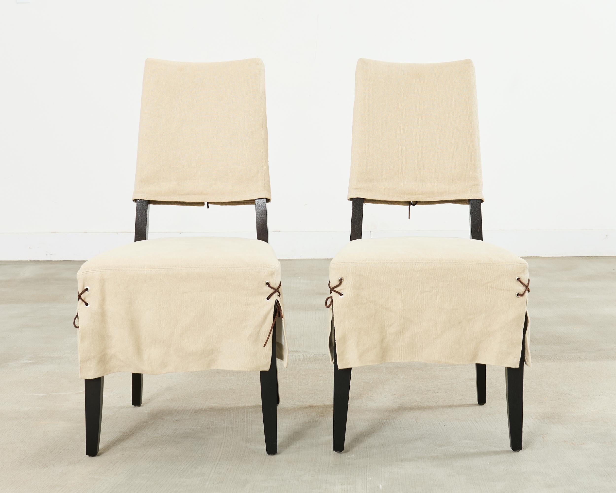 Ebonized Set of Twelve Holly Hunt Attributed Slipcover Dining Chairs For Sale