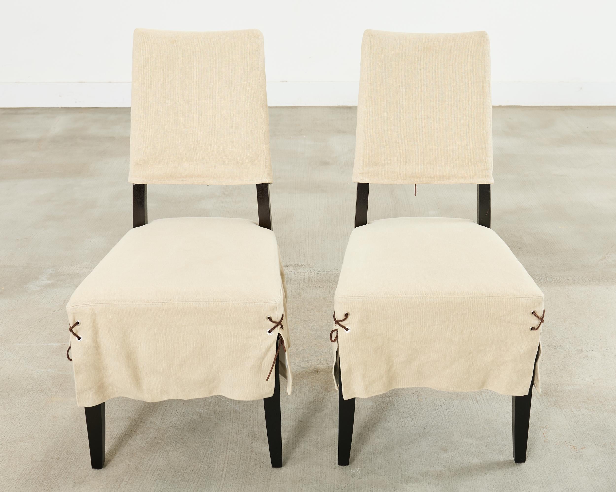 Contemporary Set of Twelve Holly Hunt Attributed Slipcover Dining Chairs For Sale