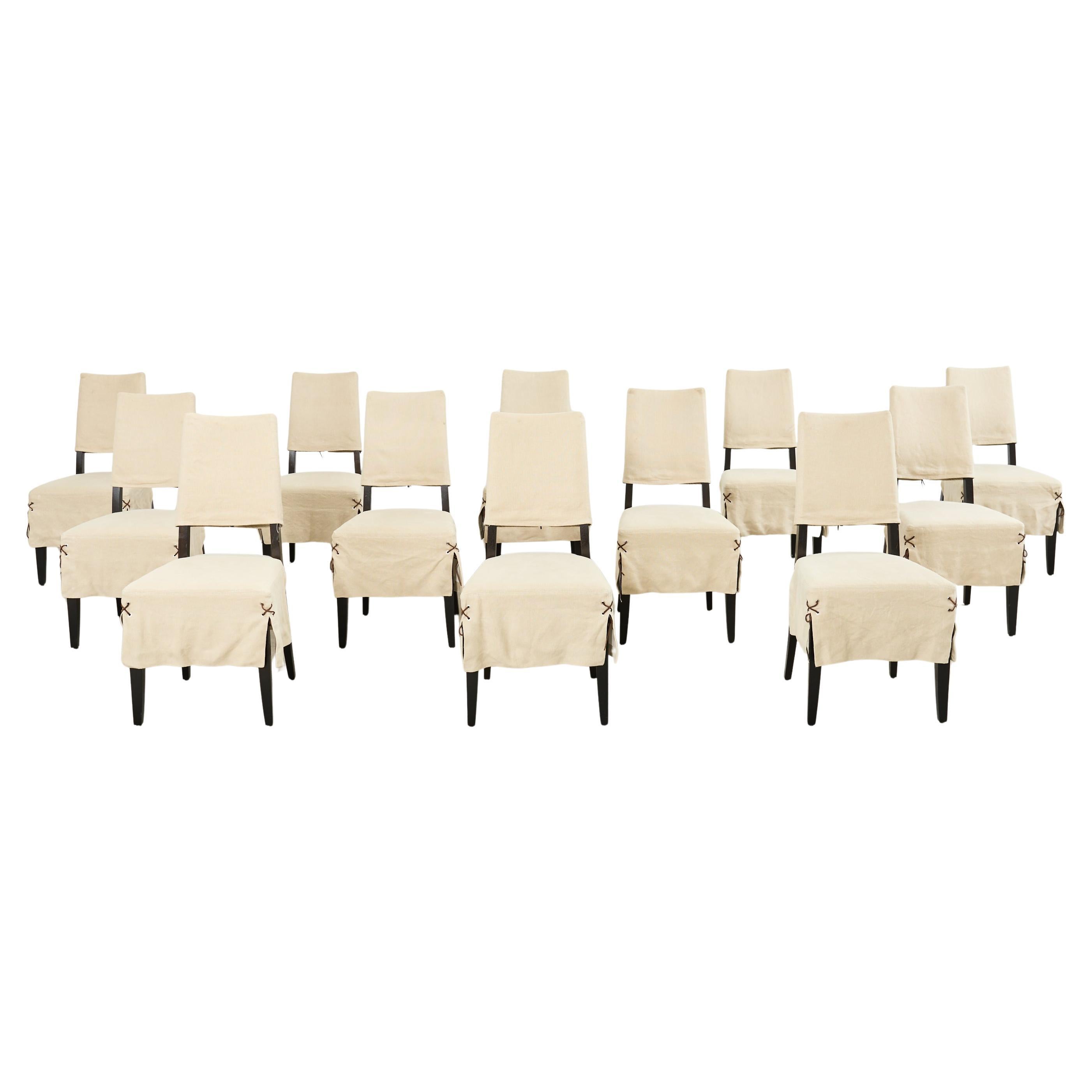 Set of Twelve Holly Hunt Attributed Slipcover Dining Chairs For Sale