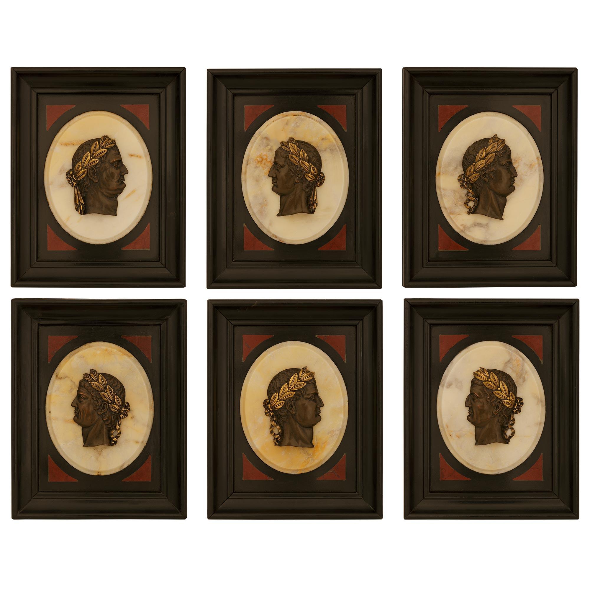 Neoclassical Set of twelve Italian 19th century Marble, Ormolu and patinated bronze plaques For Sale