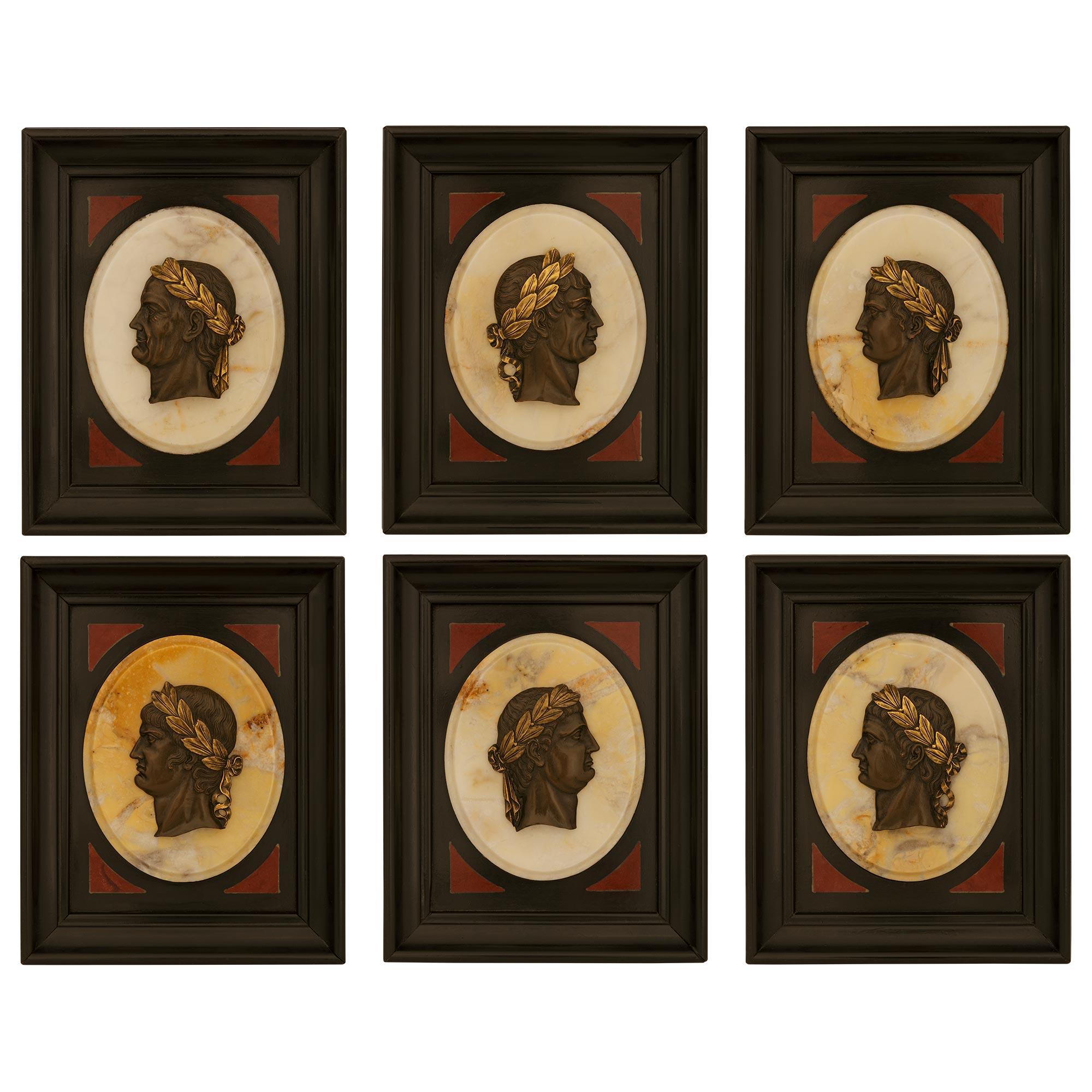 Set of twelve Italian 19th century Marble, Ormolu and patinated bronze plaques In Good Condition For Sale In West Palm Beach, FL