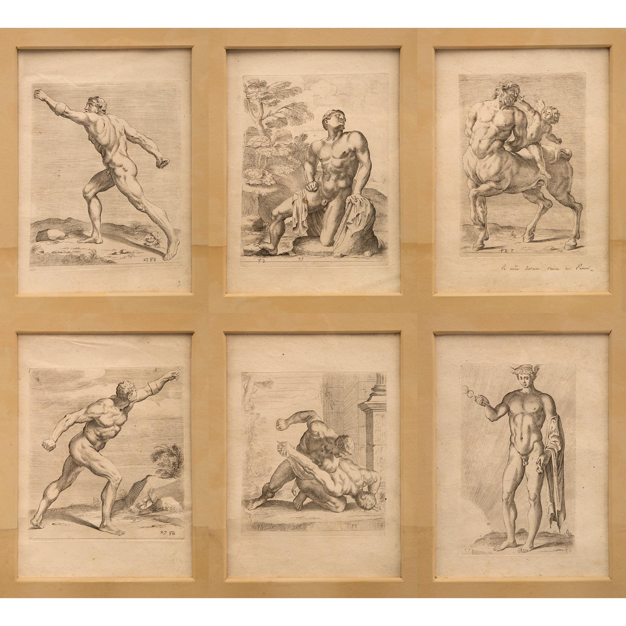 Set of Twelve Italian 19th Century Neoclassical Prints Set in a Giltwood Frame In Good Condition For Sale In West Palm Beach, FL