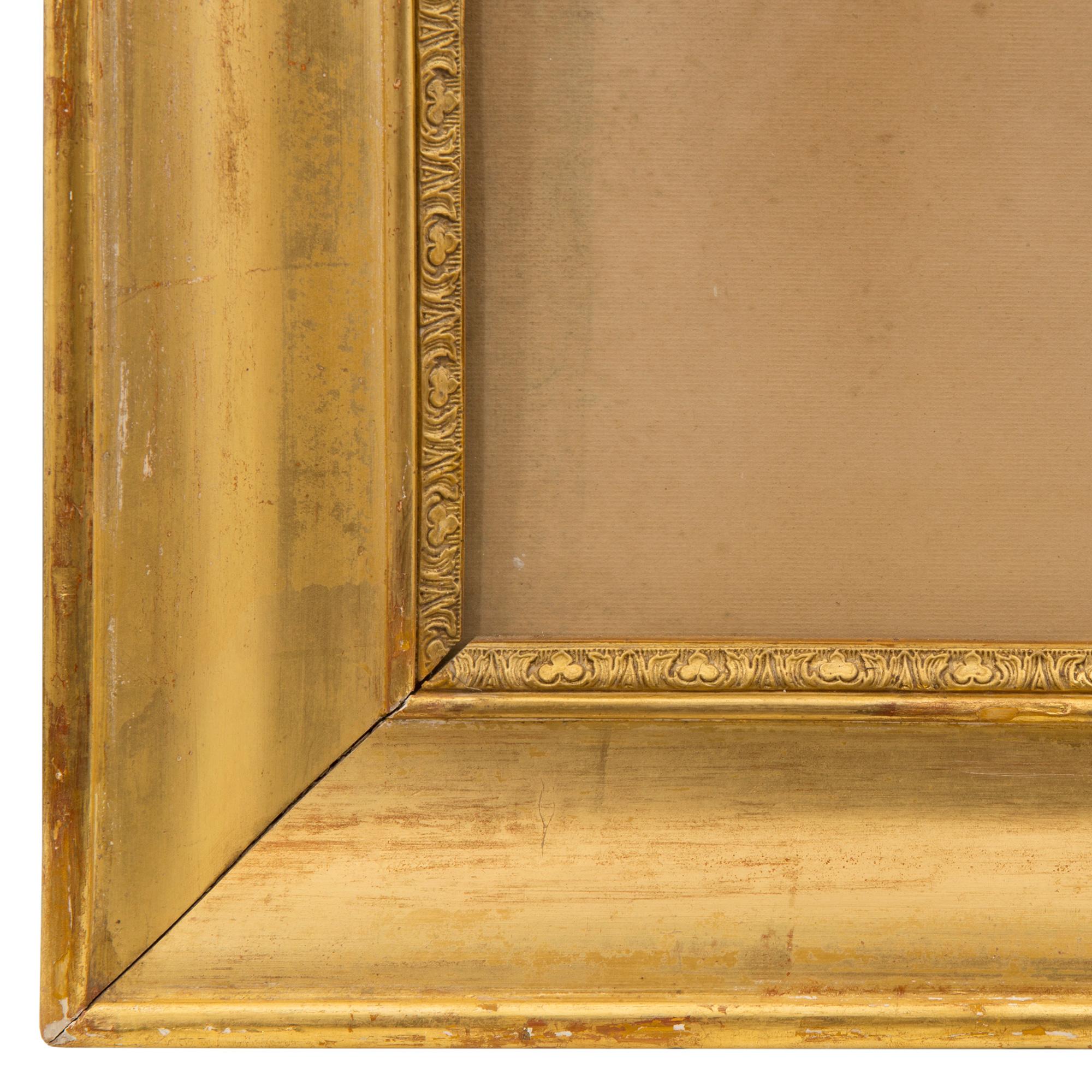 Legno dorato Set di dodici stampe neoclassiche italiane del XIX secolo incastonate in una cornice di legno dorato in vendita