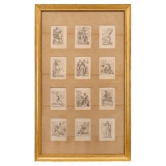 Set of Twelve Italian 19th Century Neoclassical Prints Set in a Giltwood Frame
