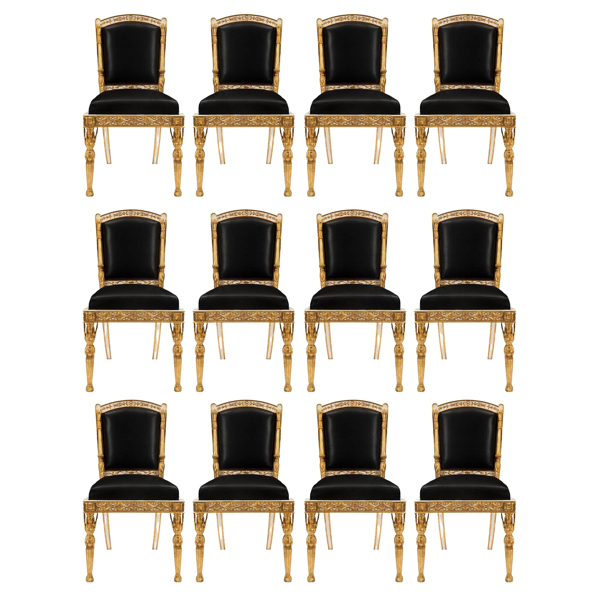 Conjunto de doce sillas de comedor italianas del siglo XIX de estilo neoclásico en venta