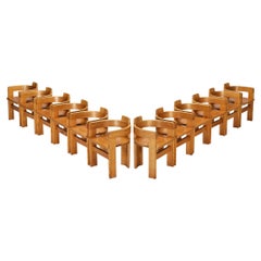 Set of Twelve Italian Architectural Armchairs in Cypress Wood