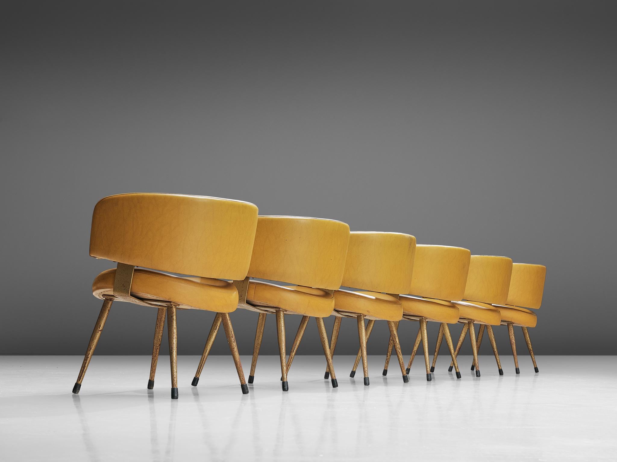 Metal Set of Twelve Italian Armchairs in Yellow Leatherette