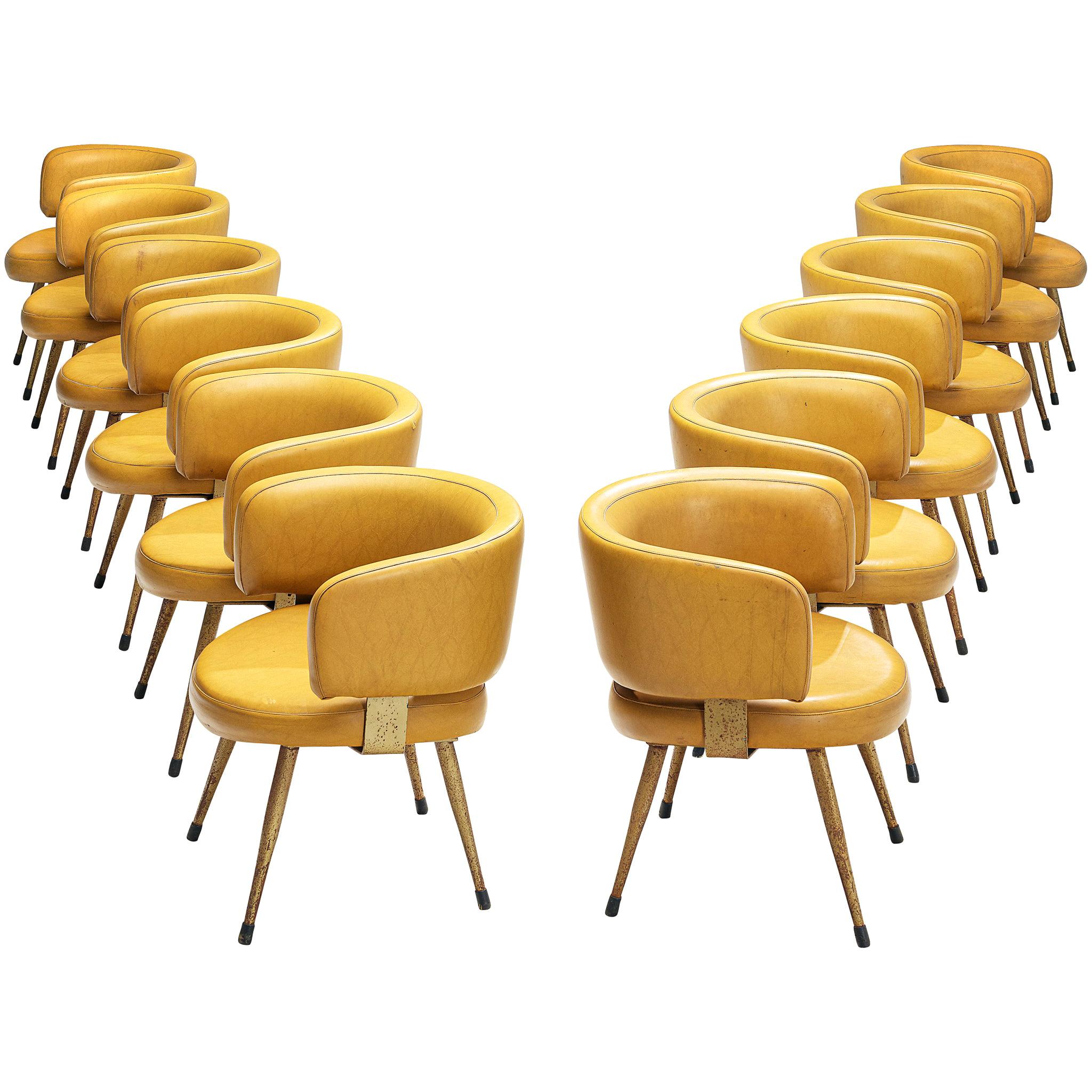 Set of Twelve Italian Armchairs in Yellow Leatherette