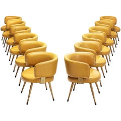 Set of Twelve Italian Armchairs in Yellow Leatherette