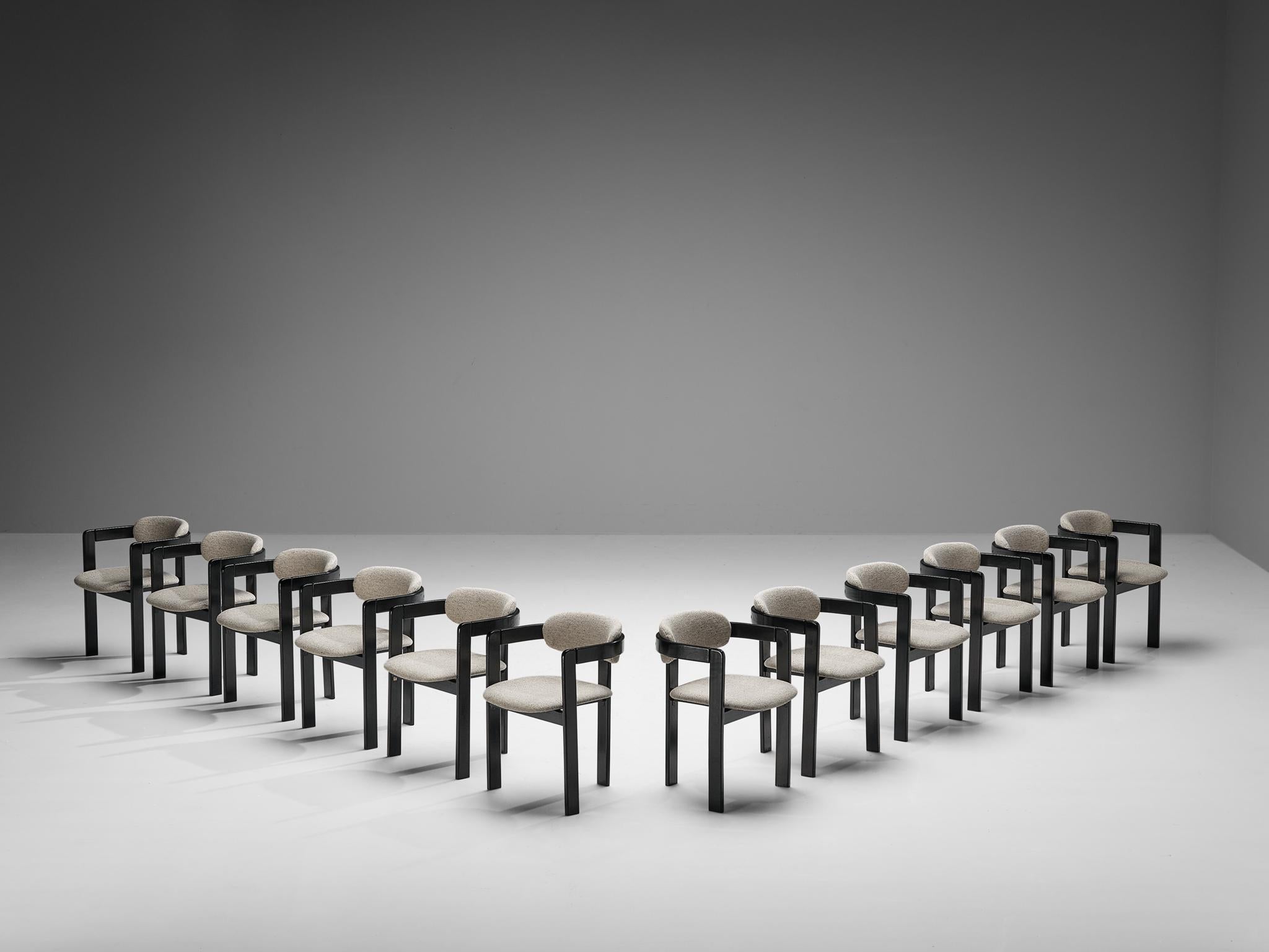 Set von zwölf italienischen Sesseln mit gebogenen Holzrahmen aus grauem Bouclé (Ende des 20. Jahrhunderts) im Angebot