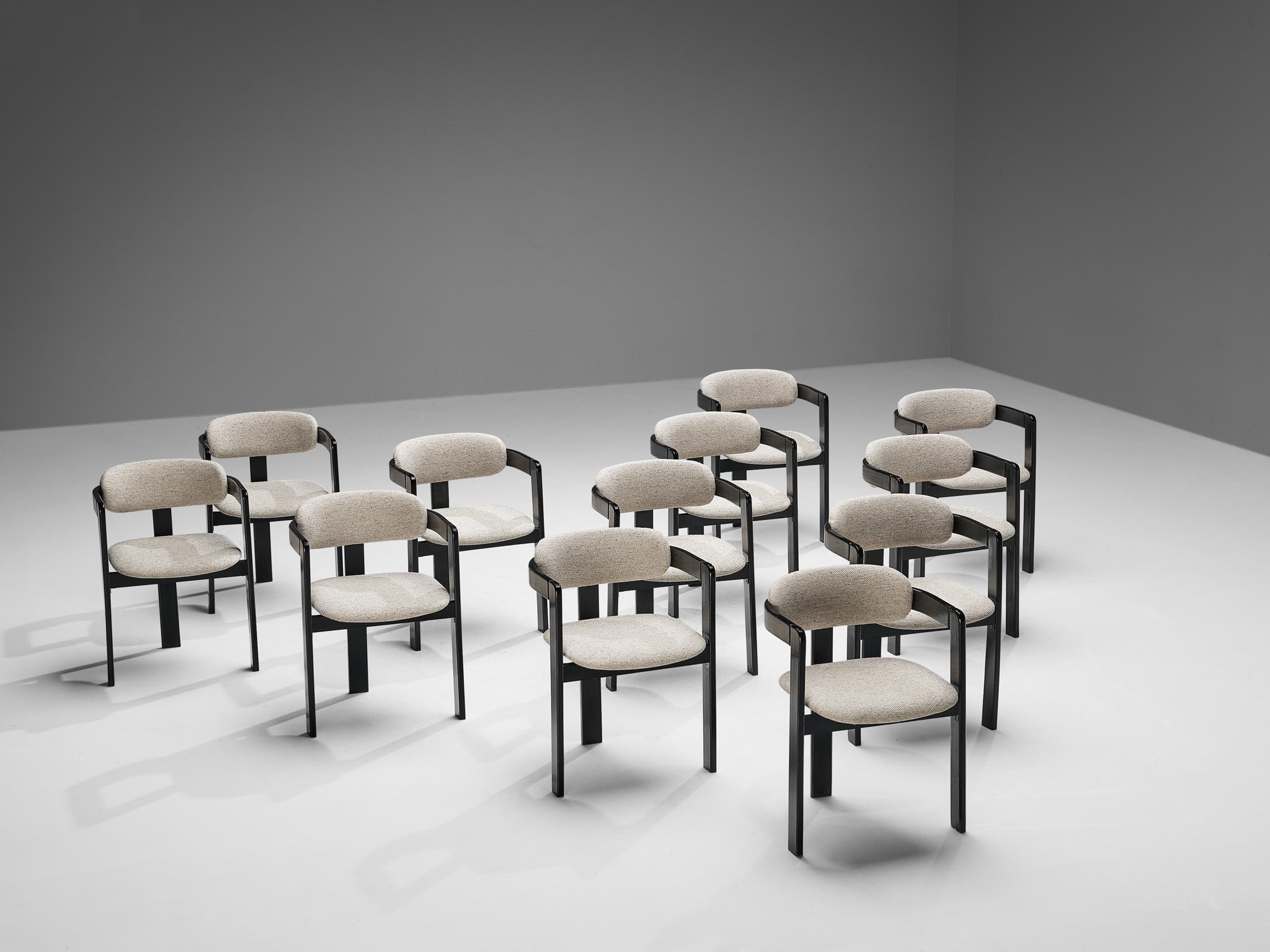 Set von zwölf italienischen Sesseln mit gebogenen Holzrahmen aus grauem Bouclé im Angebot 2