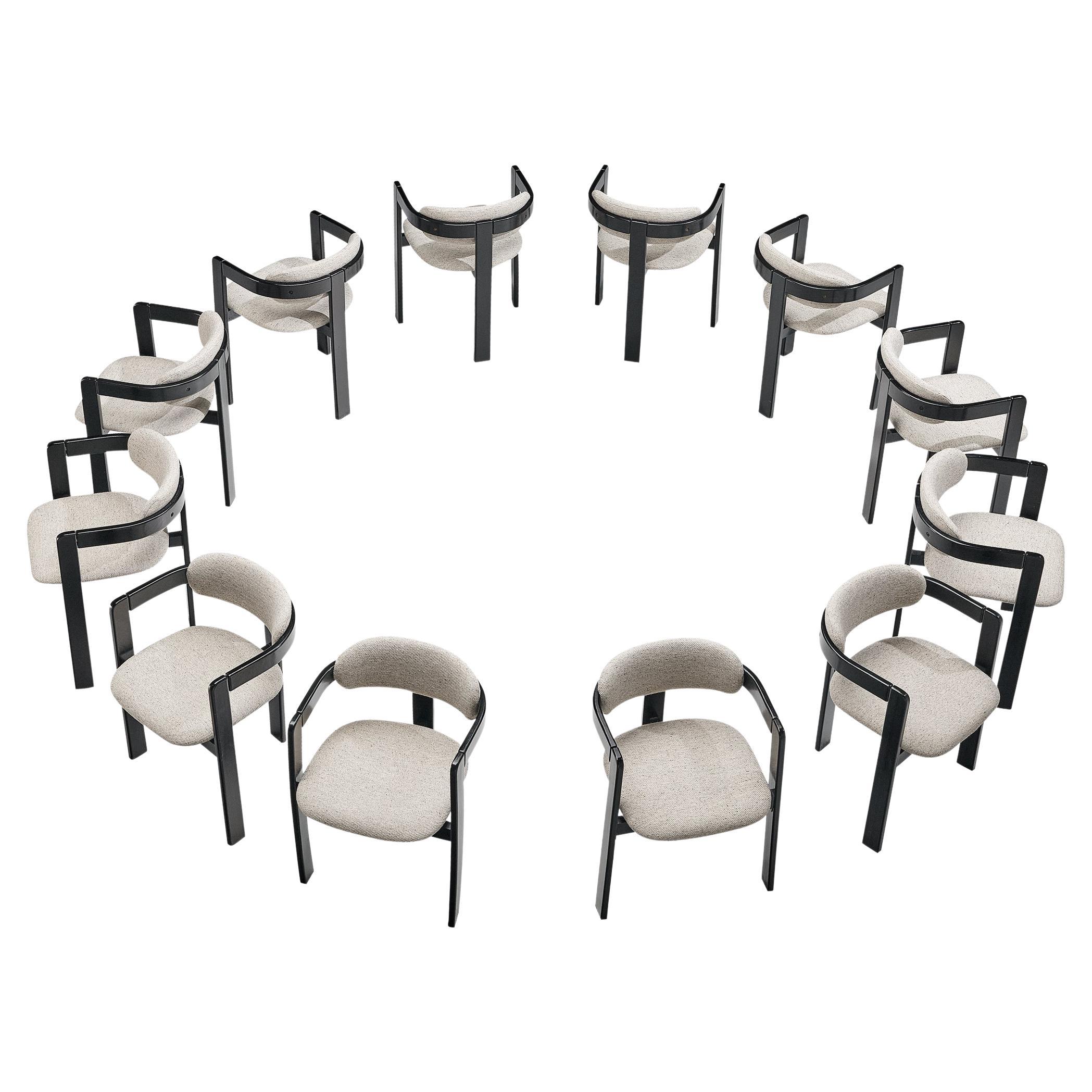 Set von zwölf italienischen Sesseln mit gebogenen Holzrahmen aus grauem Bouclé