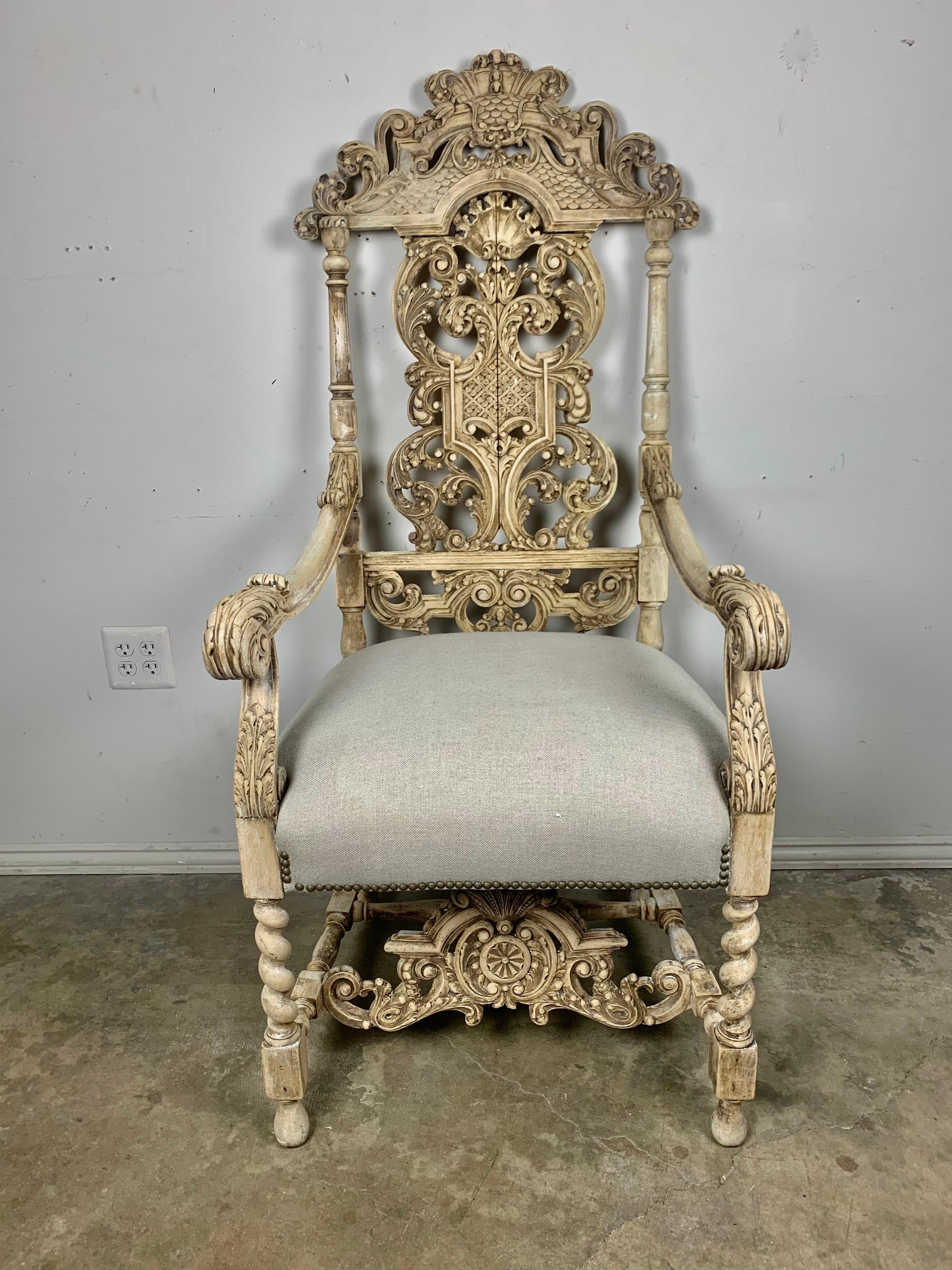 Set of Twelve Italian Carved Rococo Style Dining Chairs In Distressed Condition In Los Angeles, CA