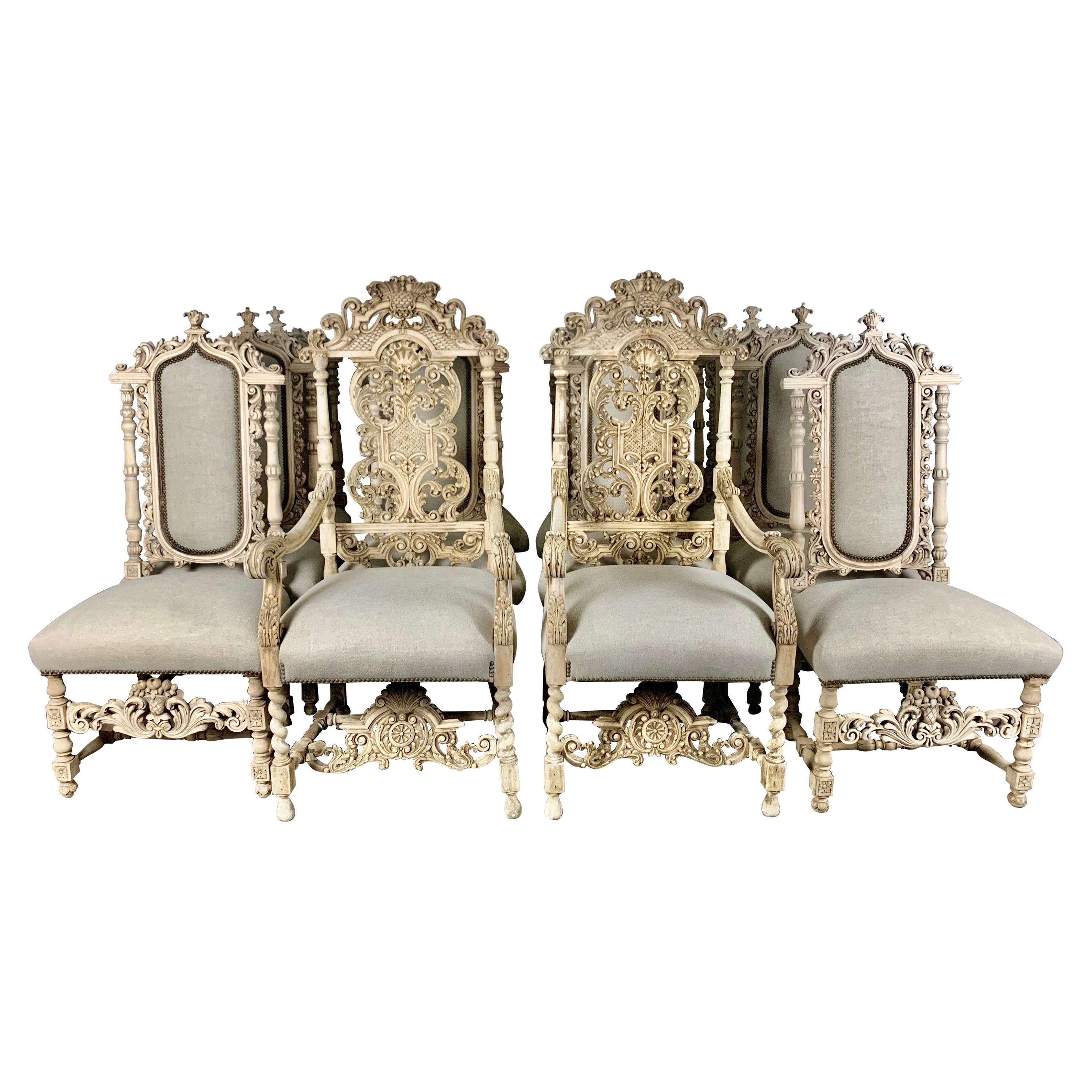 Set of Twelve Italian Carved Rococo Style Dining Chairs