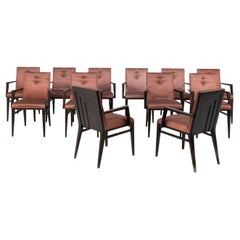 Set of Twelve Italian Chairs for Naval Furnishings in Wood and Pink Satin