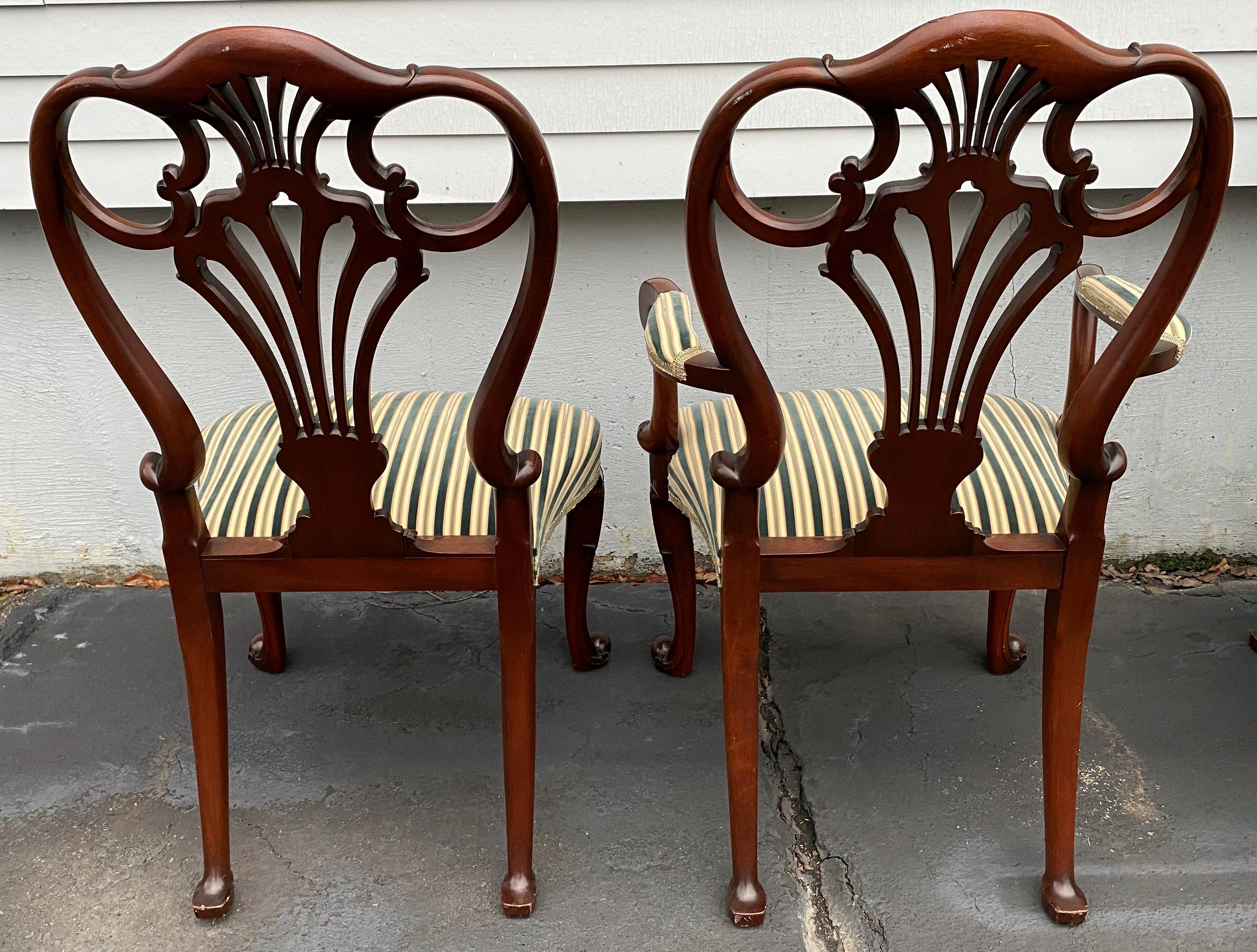 20th Century Set of Twelve Italian Custom Mahogany Queen Anne Style Upholstered Dining Chairs