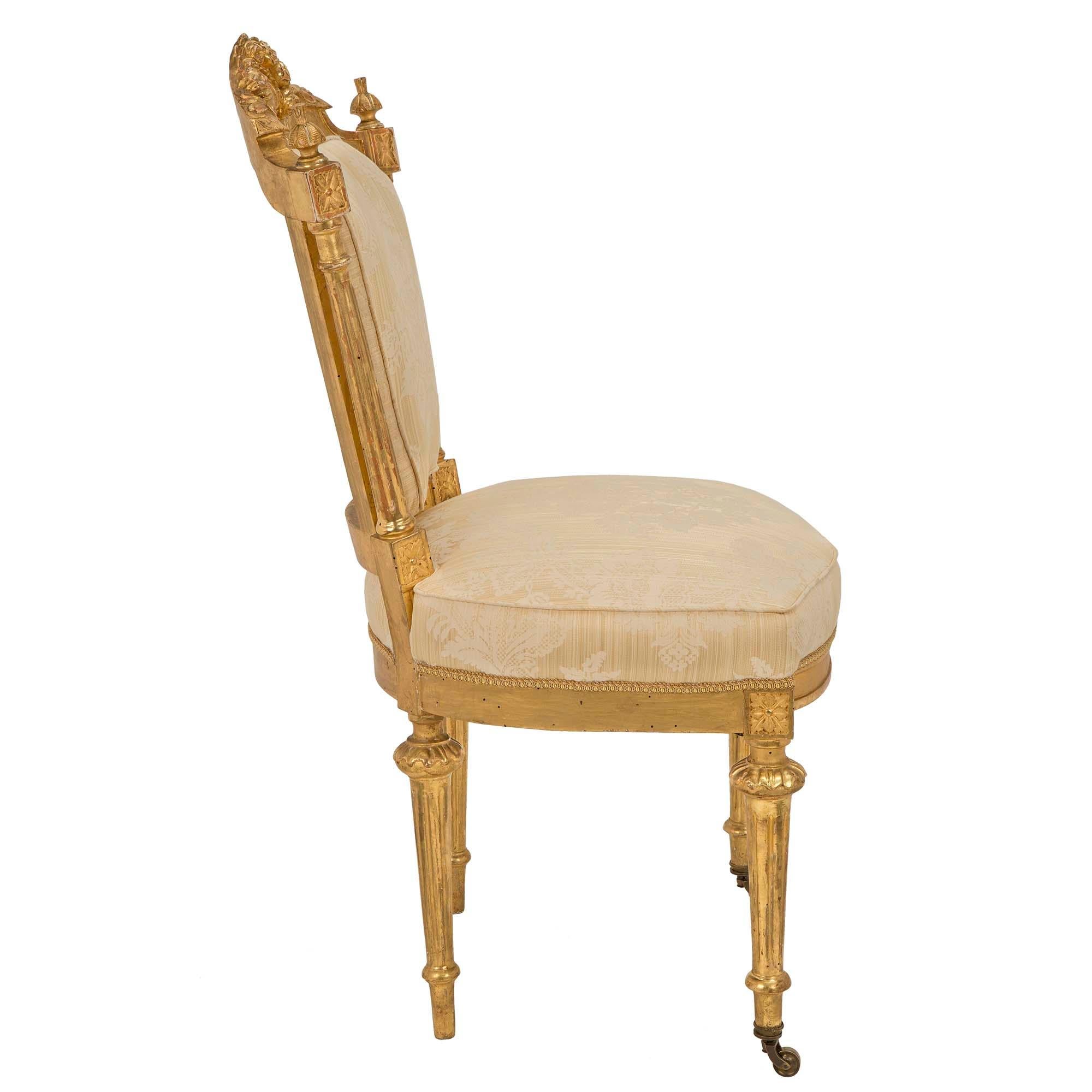 Set of Twelve Italian Early 19th Century Louis XVI Style Giltwood Dining Chairs For Sale 2