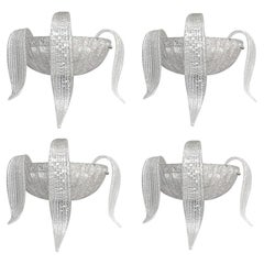 Set of Four Italian Sconces w/ Clear Murano Glass Designed by Barovier e Toso