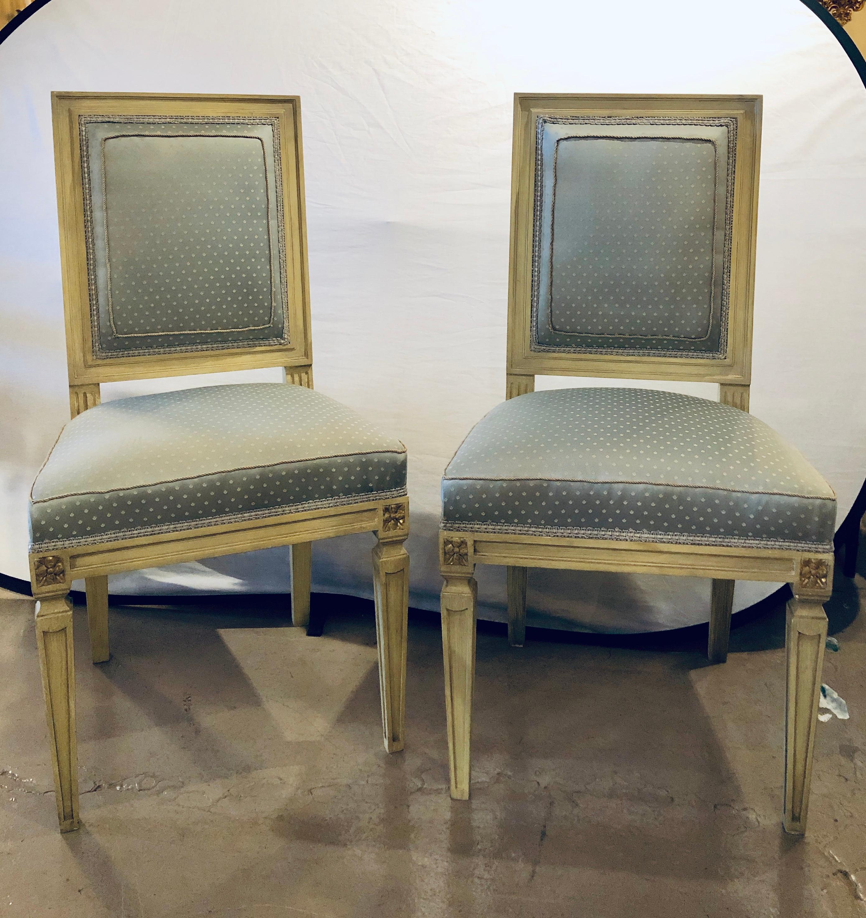 Set of Eleven Jansen Style Faux Linen Paint Decorated New Upholstery (Hollywood Regency)