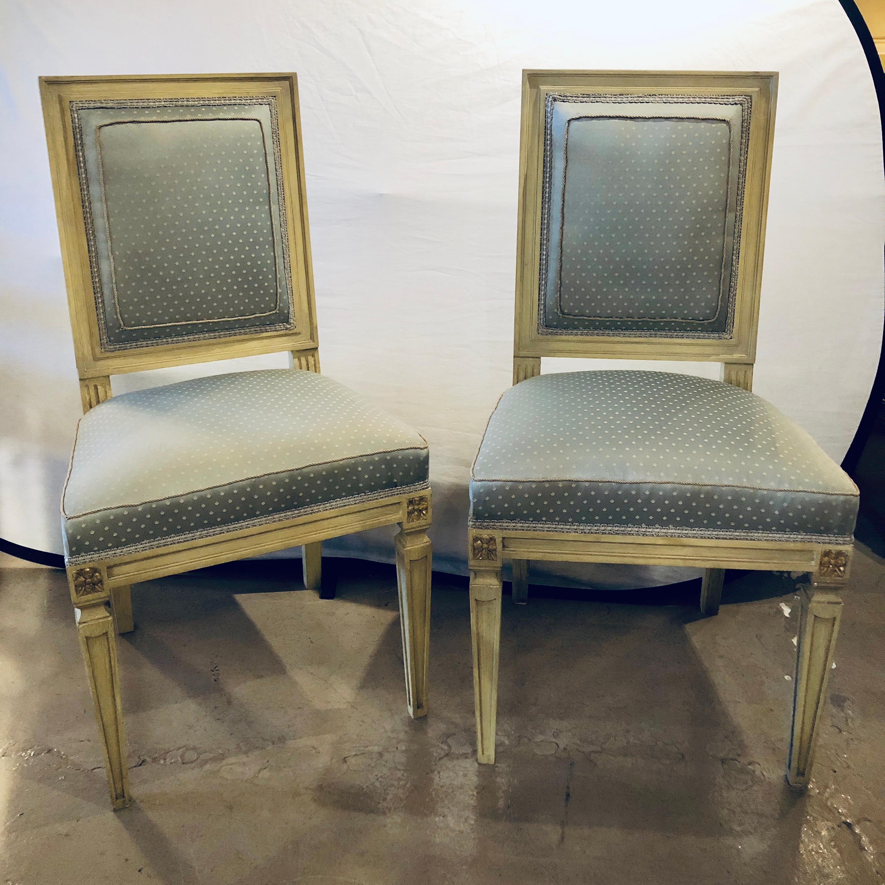 Set of Eleven Jansen Style Faux Linen Paint Decorated New Upholstery In Good Condition In Stamford, CT