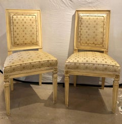 Set of Five Jansen Style Paint Decorated & Gilt Louis XVI Style Dining Chairs