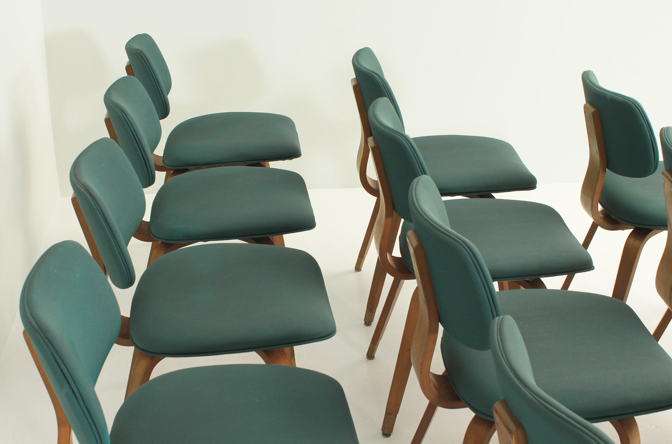 Upholstery Set of Twelve Joe Atkinson Chairs for Thonet USA, 1950's