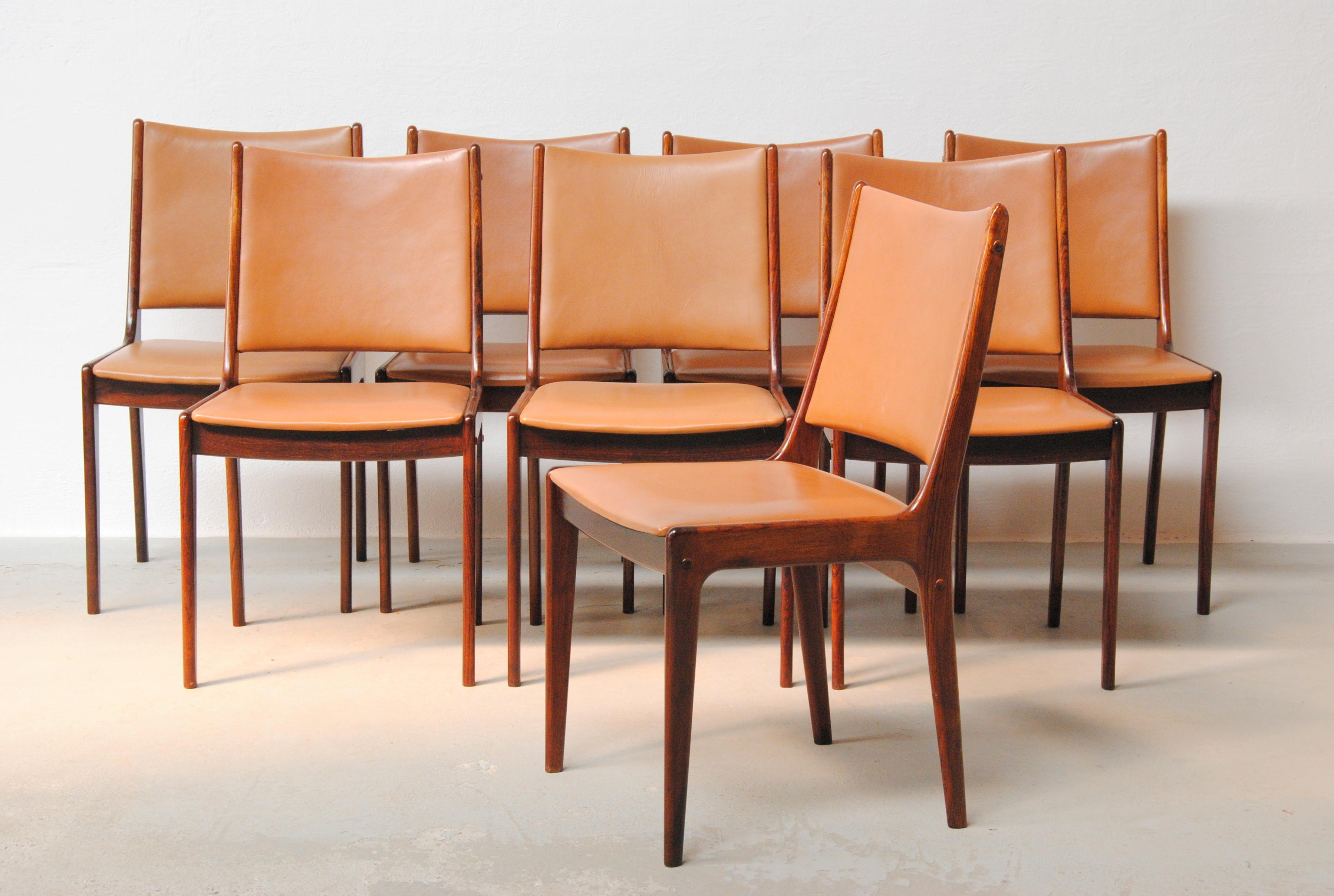 Scandinavian Modern Set of  Twelve Johannes Andersen Restored Rosewood Dining Chairs 