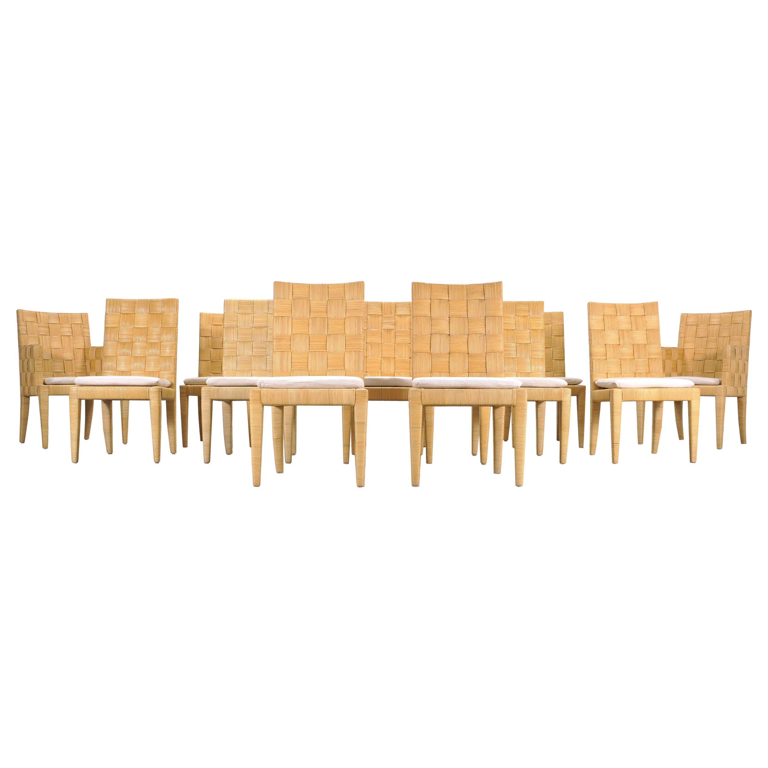 Set of Twelve John Hutton Donghia Block Island Cane Dining Chairs For Sale