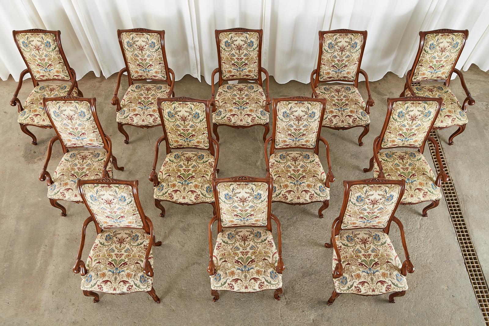 Hand-Crafted Set of Twelve Karges Louis XV Style Dining Armchairs