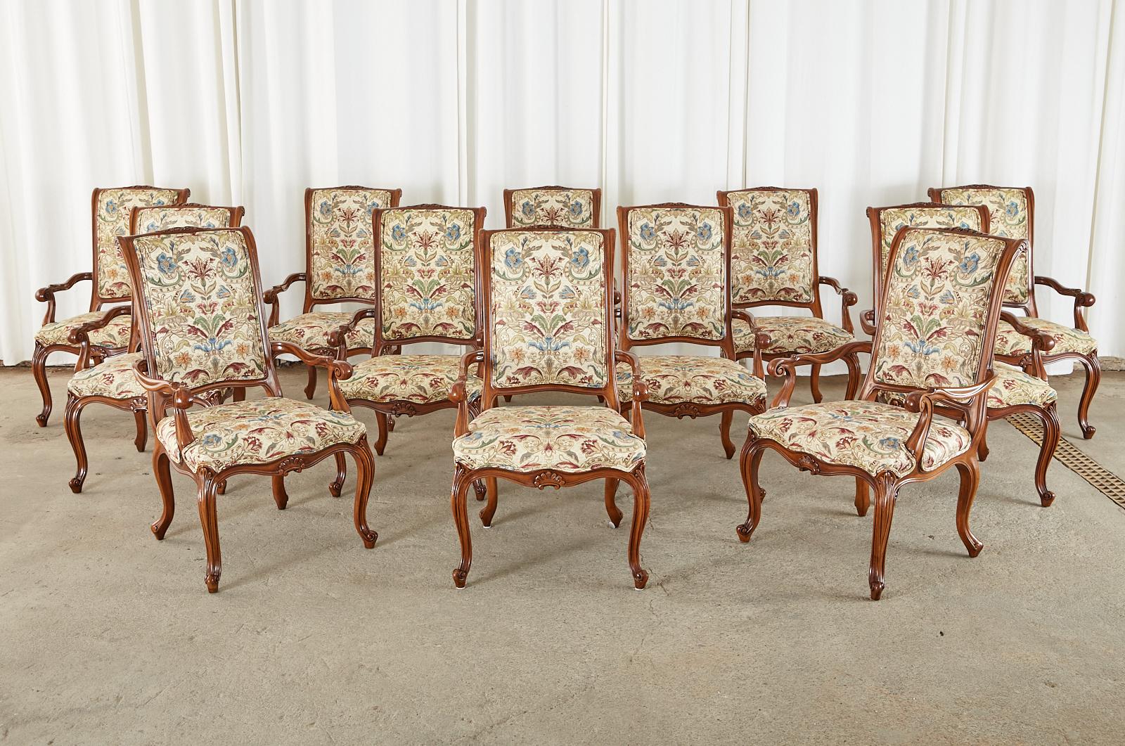 Fabric Set of Twelve Karges Louis XV Style Dining Armchairs