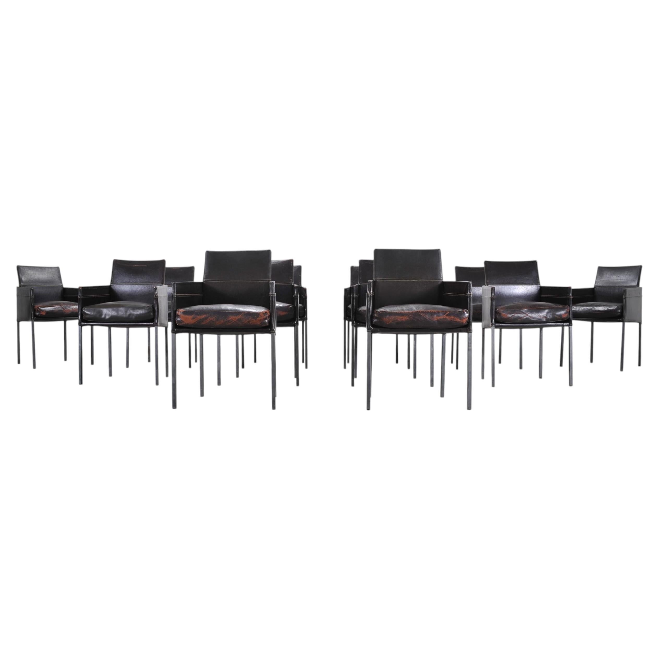Set di dodici poltrone da pranzo in pelle Karl Friedrich Forster Texas in vendita
