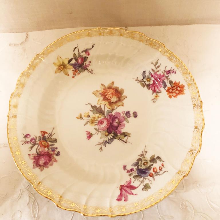 Romantic Set of Twelve KPM Dinner Plates with Different Hand Painted Floral Bouquets