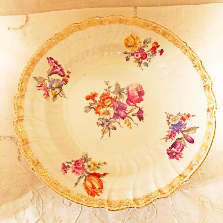 Hand-Painted Set of Twelve KPM Dinner Plates with Different Hand Painted Floral Bouquets