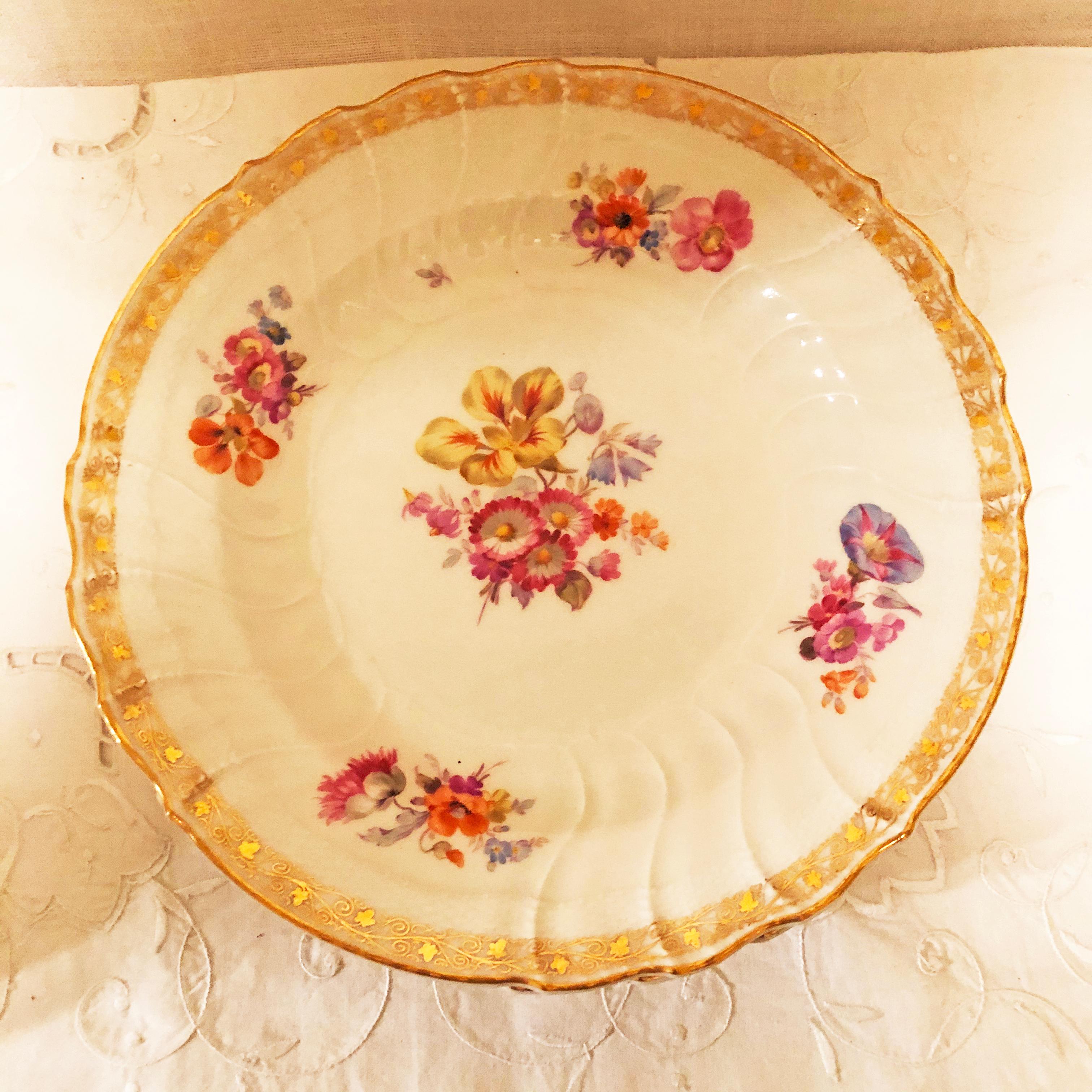 Set of Twelve KPM Dinner Plates with Different Hand Painted Floral Bouquets In Good Condition In Boston, MA