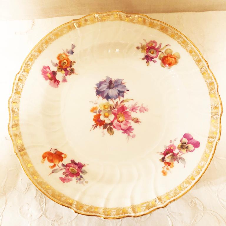 20th Century Set of Twelve KPM Dinner Plates with Different Hand Painted Floral Bouquets