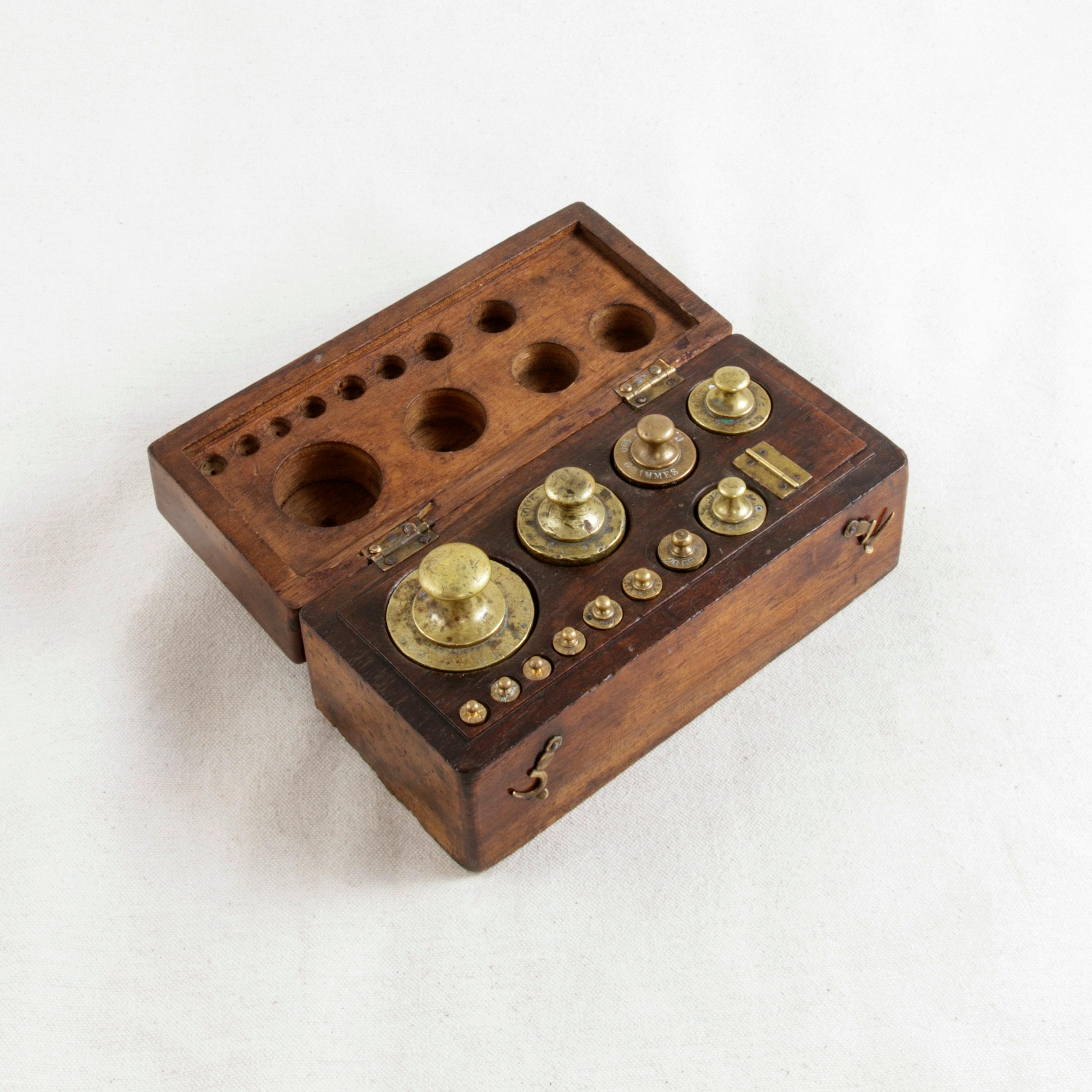 Set of Twelve Late 19th Century French Bronze Gram Weights in Solid Walnut Box 1