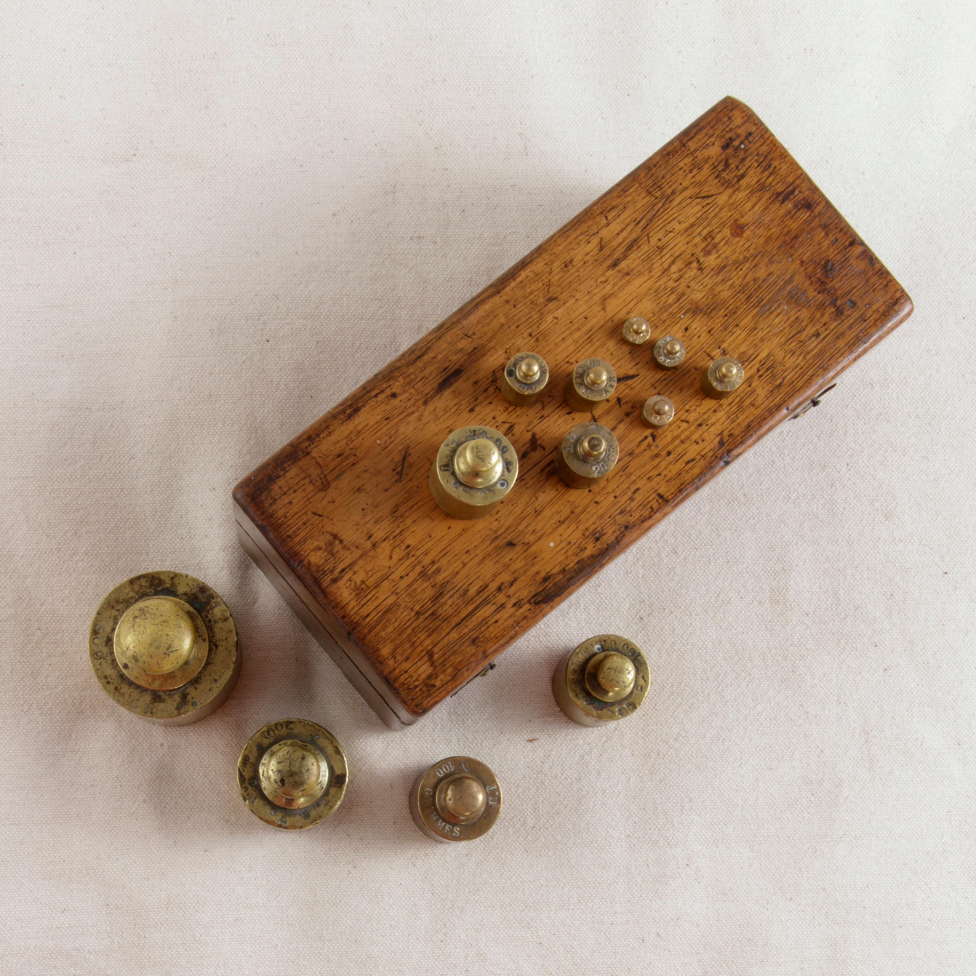 Set of Twelve Late 19th Century French Bronze Gram Weights in Solid Walnut Box 3