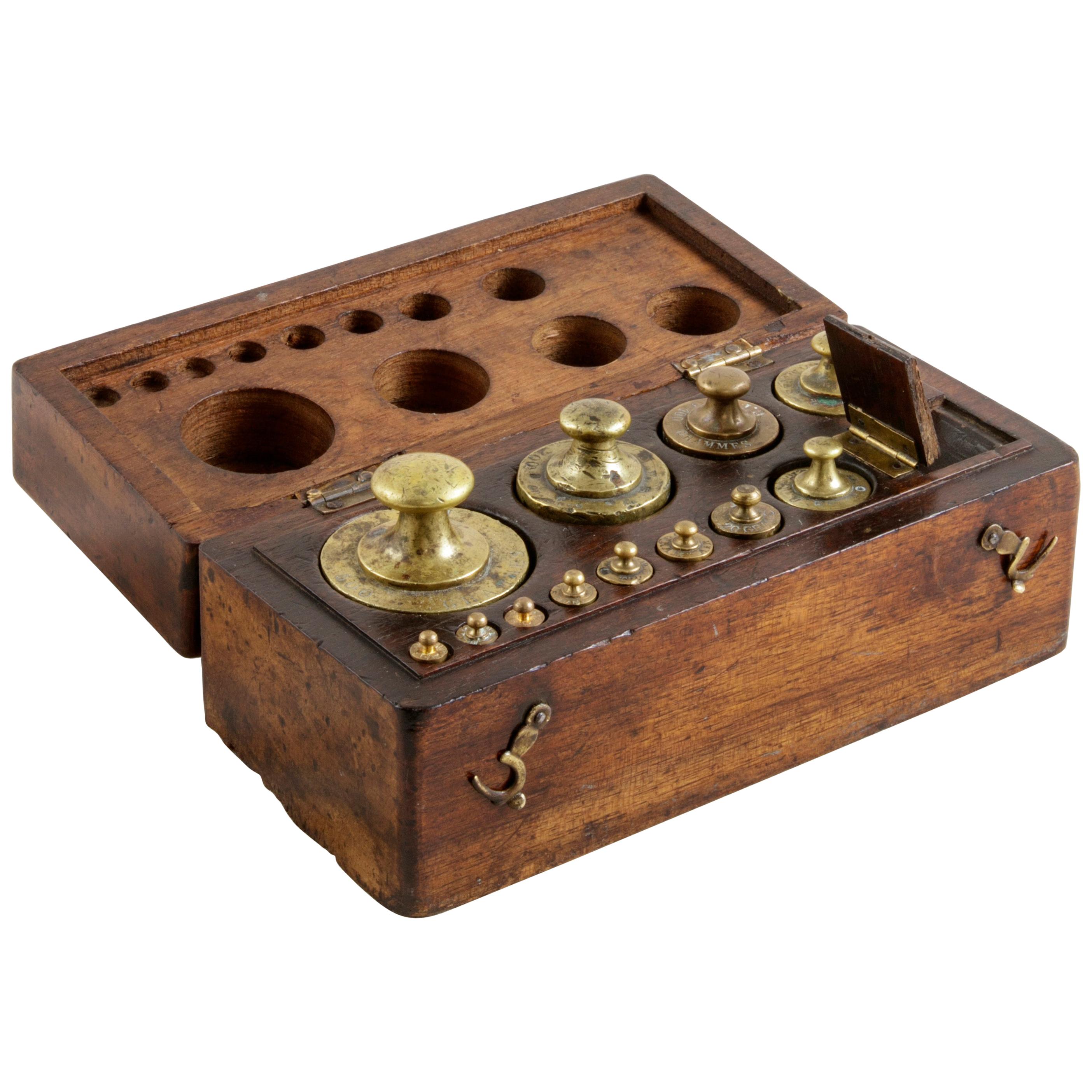 Set of Twelve Late 19th Century French Bronze Gram Weights in Solid Walnut Box